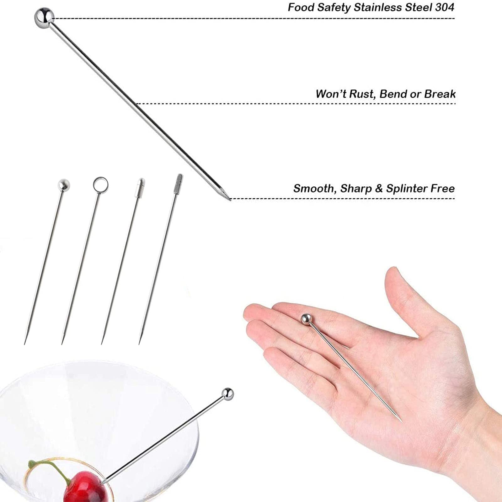 Bastoncini Da Cocktail In Acciaio Inossidabile 20 Pezzi - Spiedini Per Frutta E Antipasti Riutilizzabili