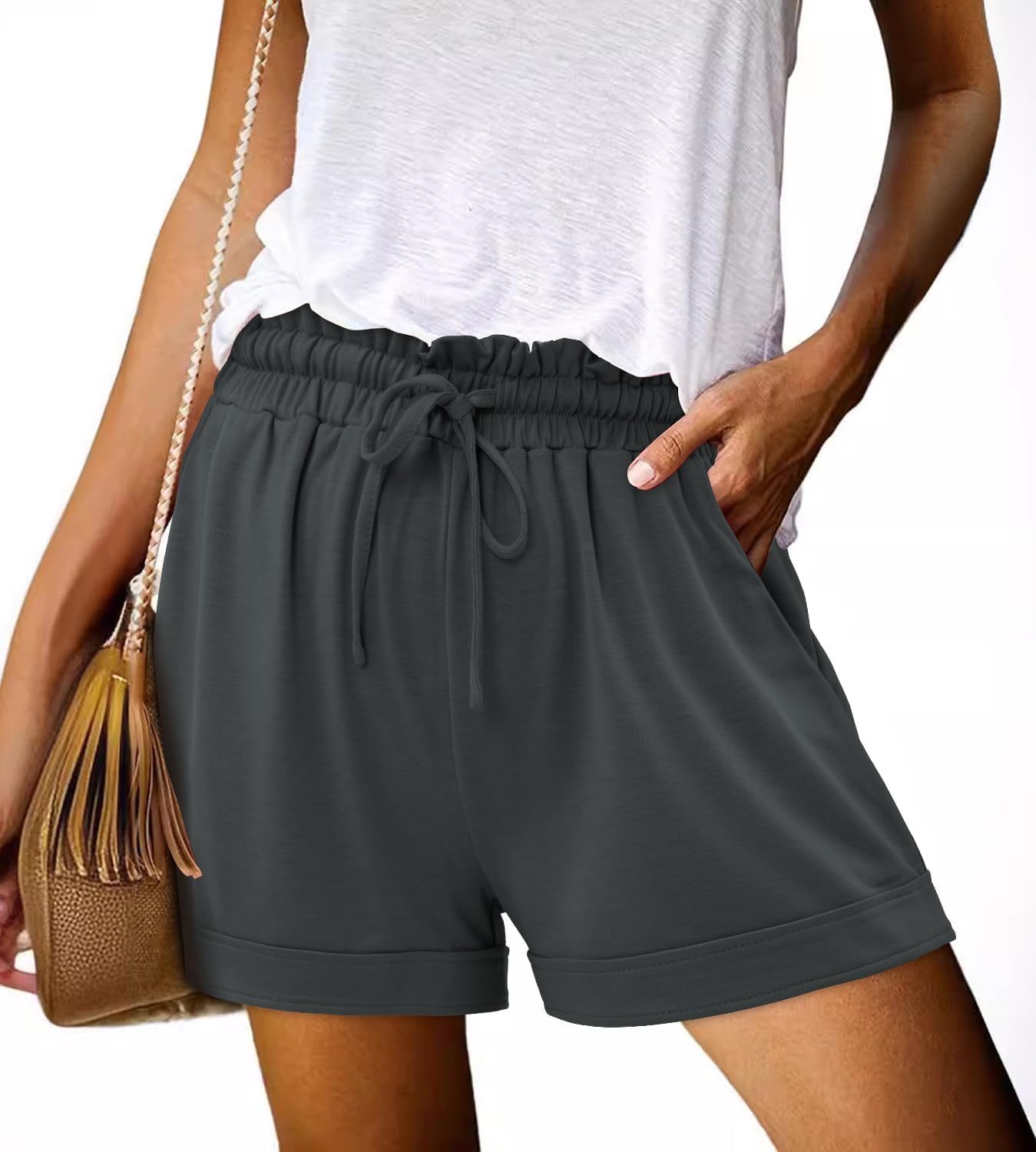 Angerella Women Casual Shorts Drawstring Comfy Elastic Waist Shorts Summer Pull On Short Pants with Pockets - Image 2
