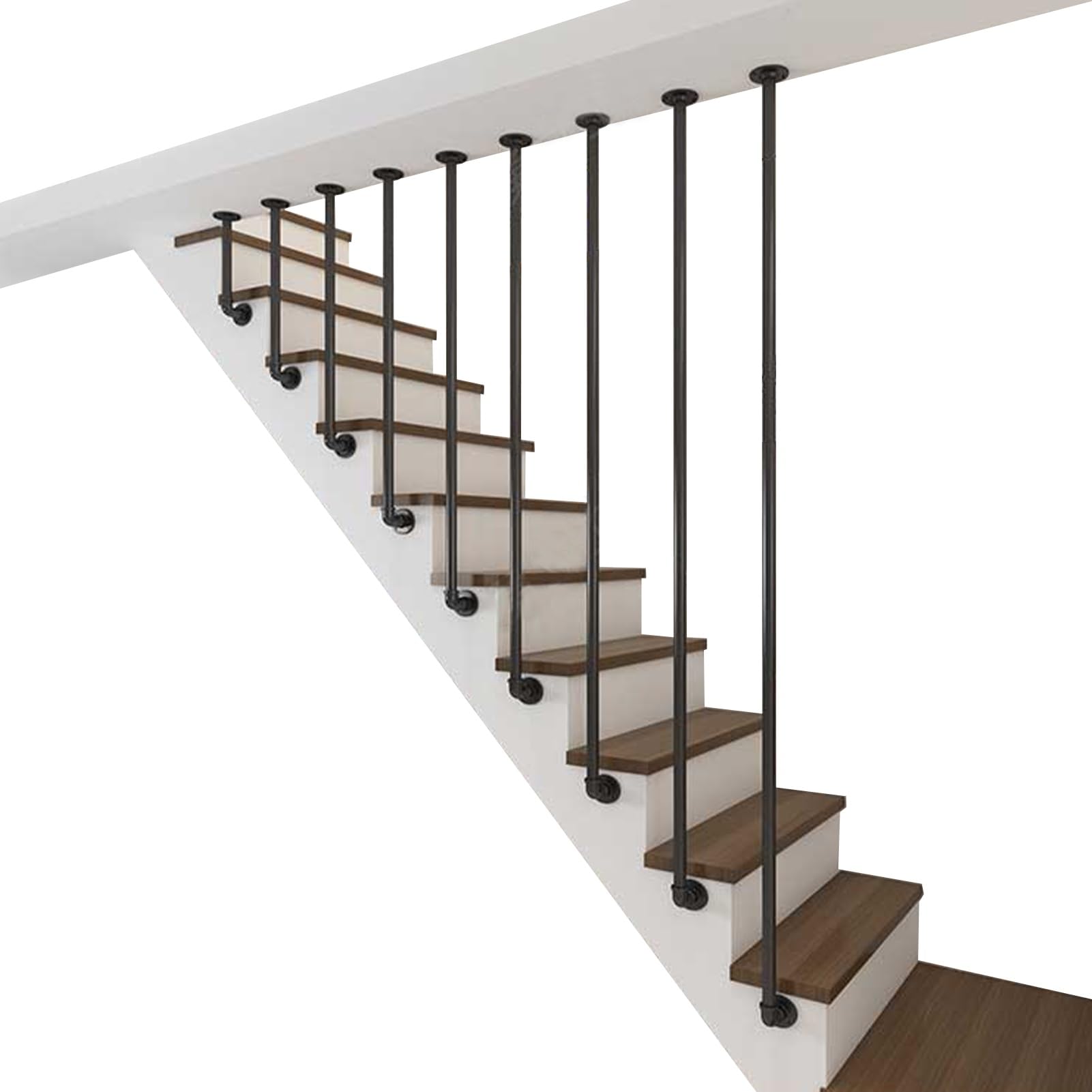 MARXAN Balaustra per gradini montata lateralmente, ringhiera in Tubo di Ferro Industriale Nero, corrimano per balaustra per Scale per Interni, soppalchi, gradini, Scale per terrazze(40cm)