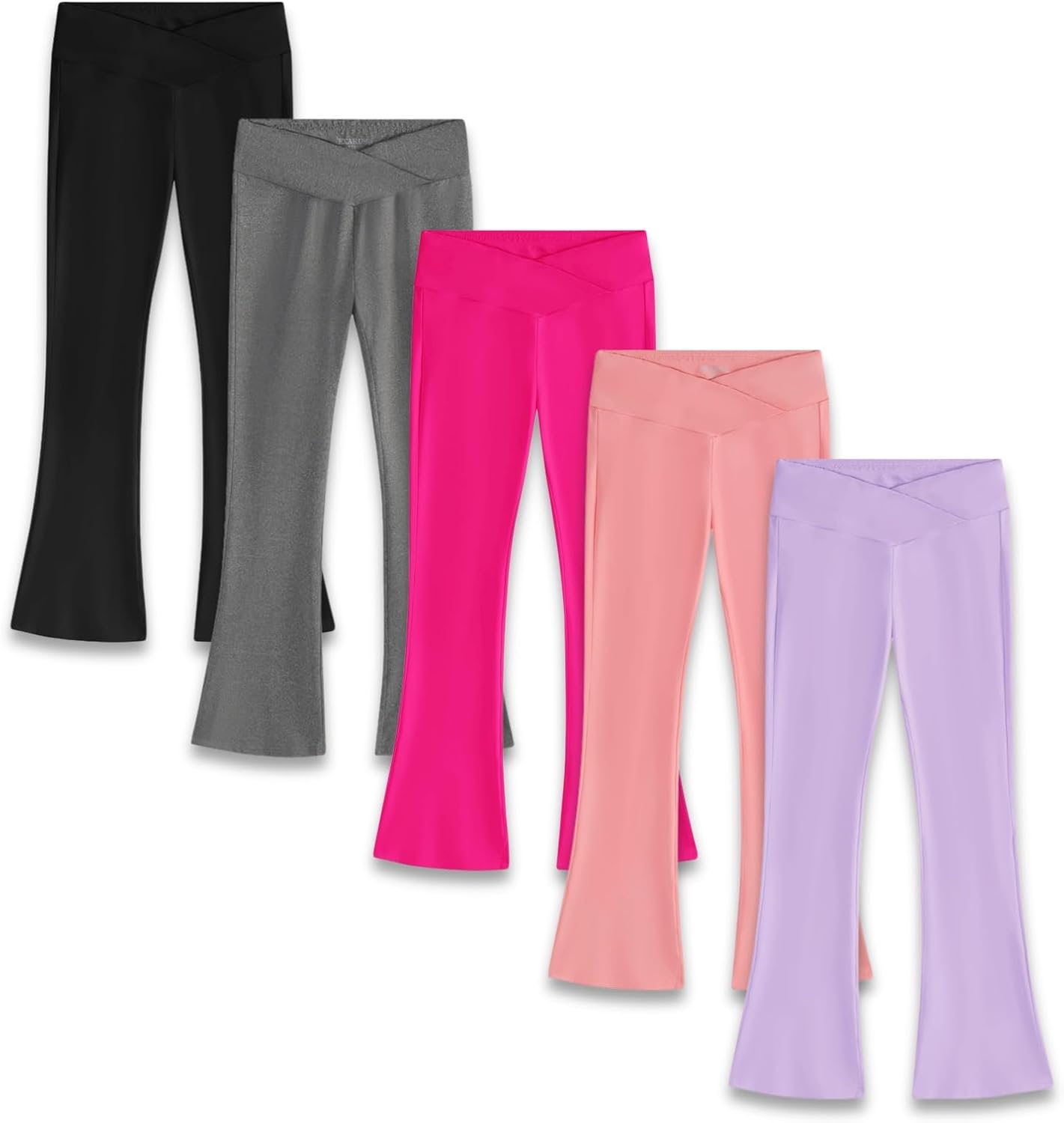 EXARUS Girls Leggings Flare/Skinny Yoga Pants Lightweight Flat/Crossover Waist Multipack Dance High Waisted Soft 6-14Y