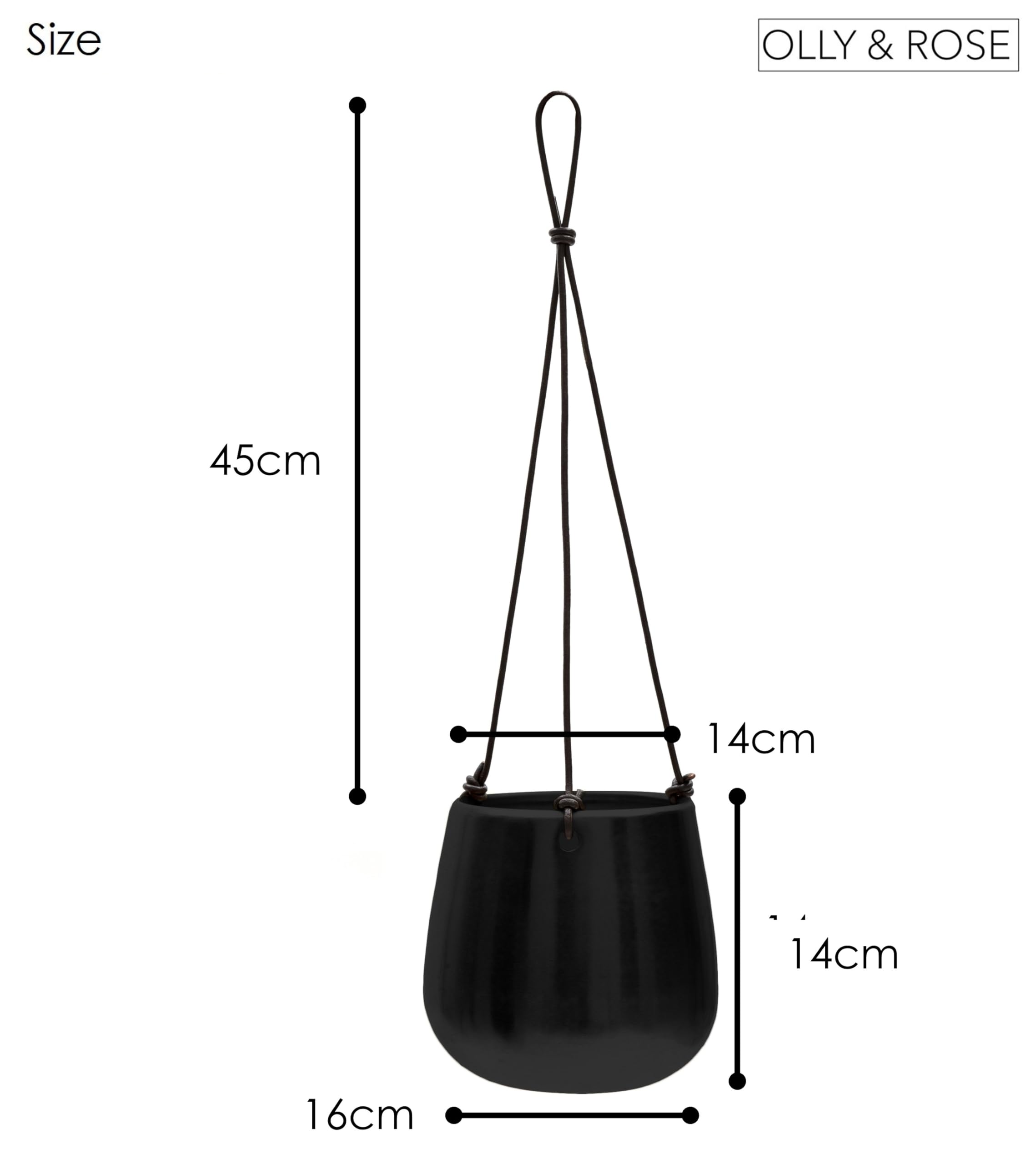 Olly & Rose Matowy czarny szczotkowany metalowy wiszący zestaw doniczek na rośliny 2-14 cm - wiszące doniczki i doniczki do wnętrz
