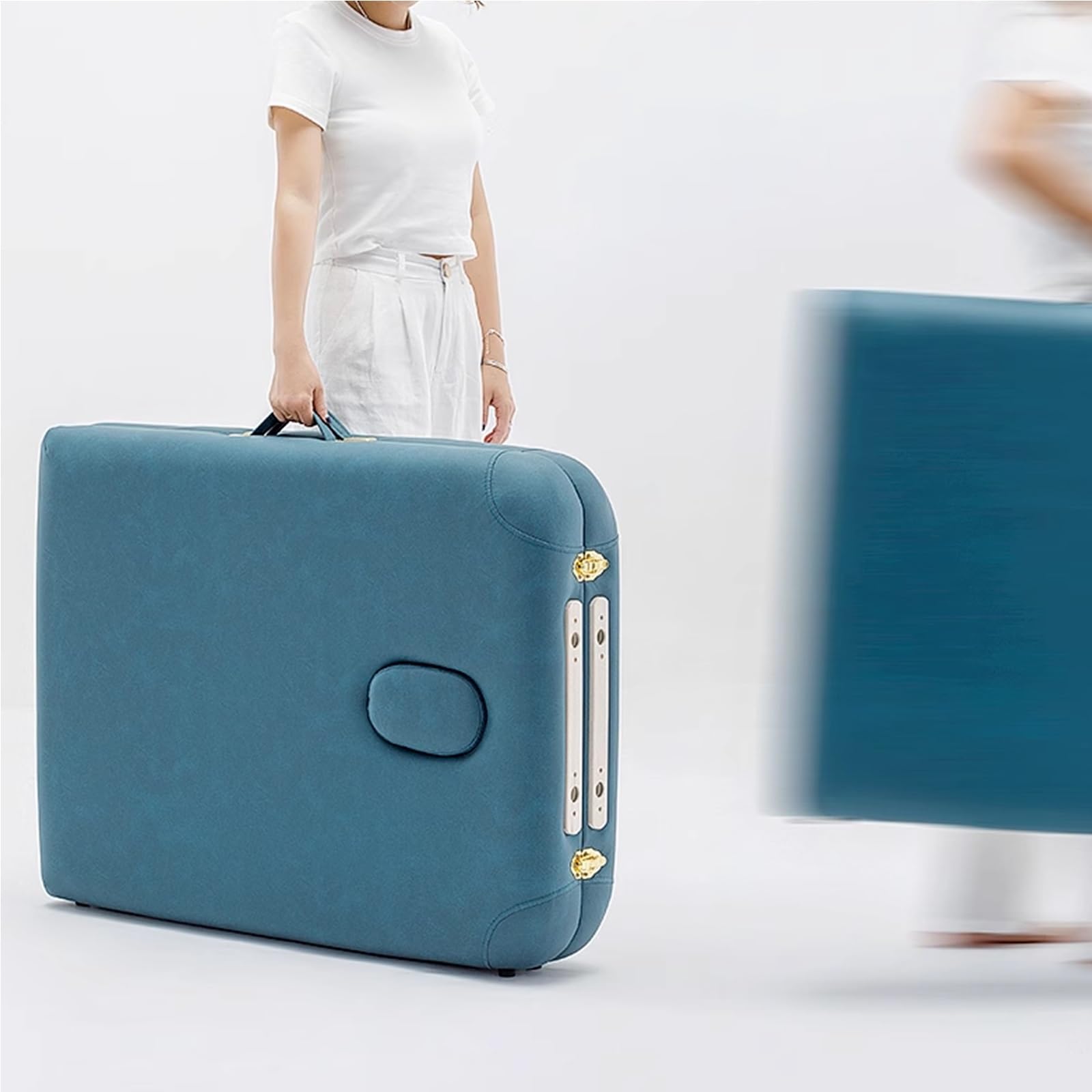 Lettino Massaggio Portatile Estetista Panno Tecnologico Lettino Tattoo Pieghevole Regolabile in Altezza Lettino Massaggio con Poggiatesta, Sgabello, Copriletto(Blue)