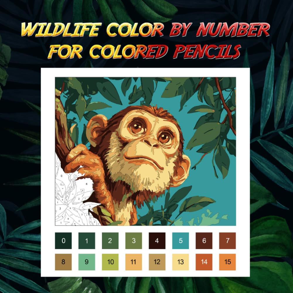 Wildlife Color by Number for Colored Pencils