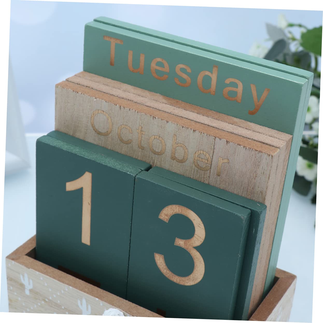TEHAUX Calendario da Scrivania in Legno Naturale Blocchi Mobili Riutilizzabili, Calendario Scrivania per Ufficio e Casa, Decorazione Rustica Artigianale per Organizzazione Quotidiana