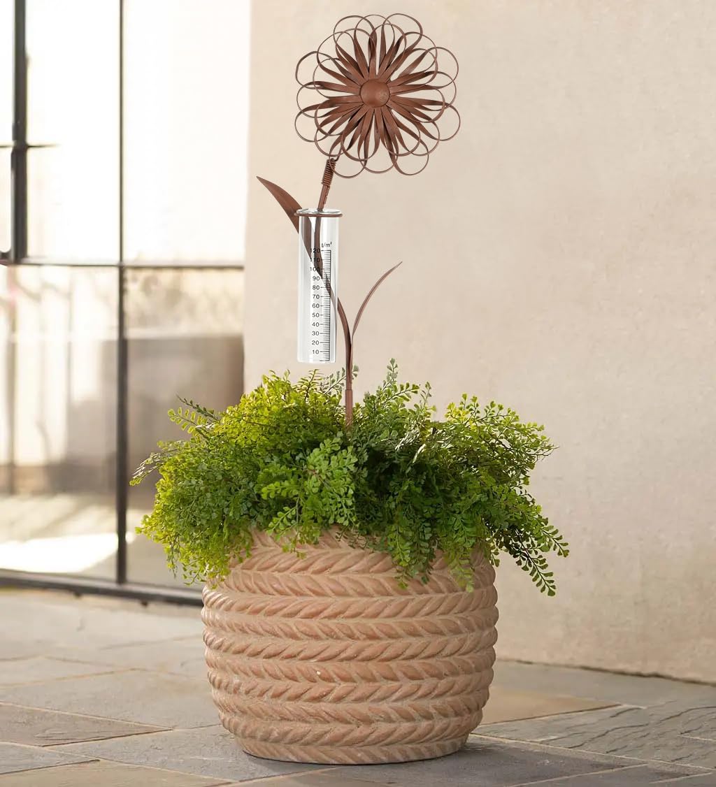 Pluviomètre de jardin résistant au gel avec baguette, précipitateur décoratif H 110 cm, pluviomètre en verre sur piquet de jardin, décoration florale résistante aux intempéries, pour balcon