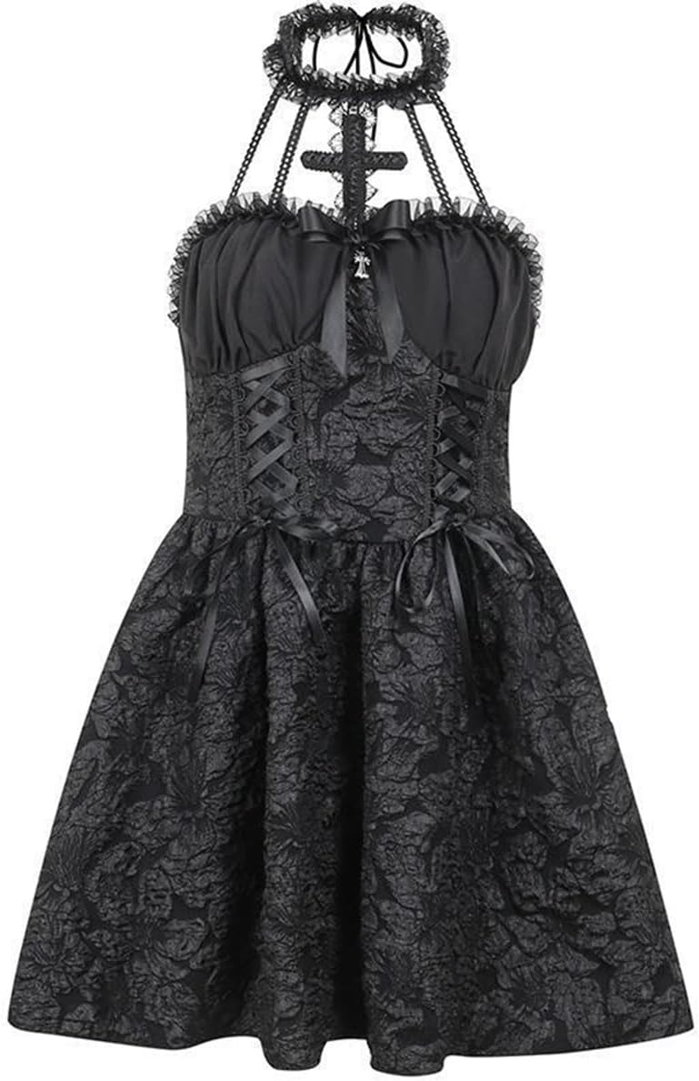 GK-O Japanese Harajuku Lolita Kawaii Club Party Neck Sleeveless Sexy Dress Halloween Costume Vampire Witch Mini Dresses (Large) - Image 9