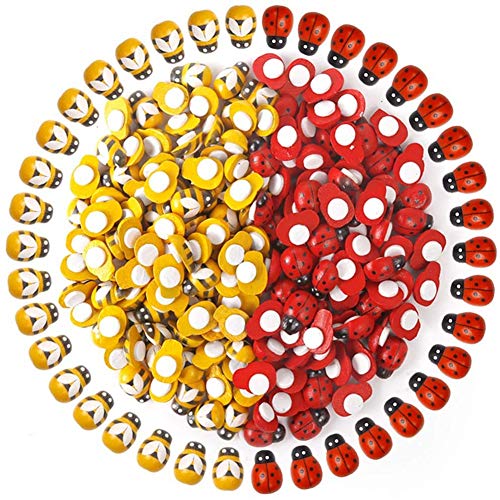 korvre 200Pcs Wooden Bees Ladybugs, Wooden Bumble Bees & Ladybugs for Crafts Scrapbooking DIY Decoration