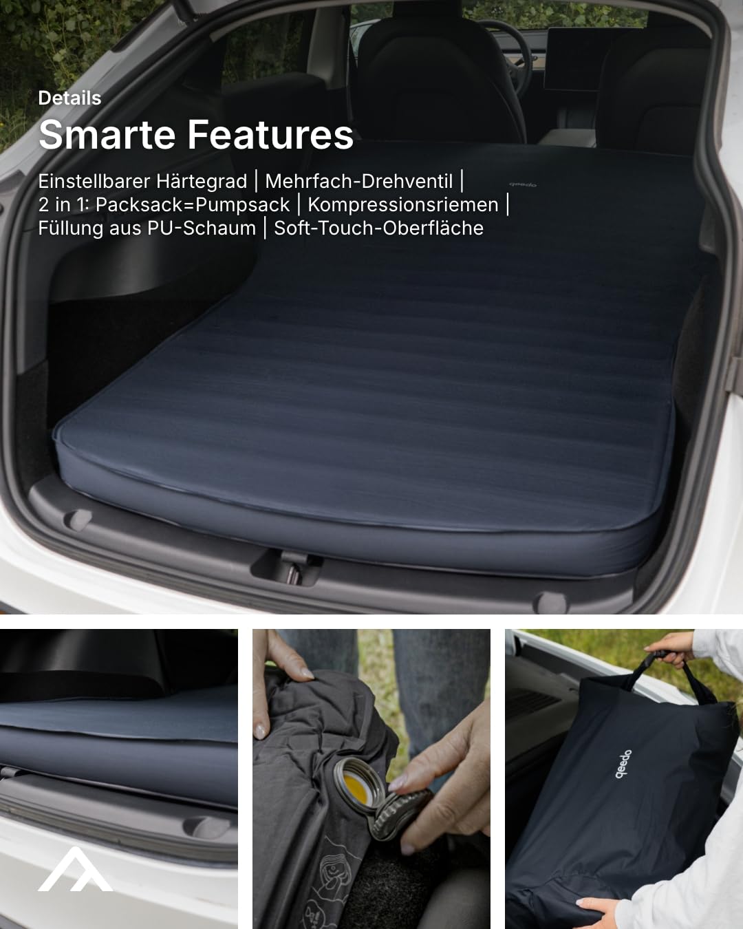 qeedo Cloudmat Y Selbstaufblasende Premium Luftmatratze Auto passend für Tesla Model Y