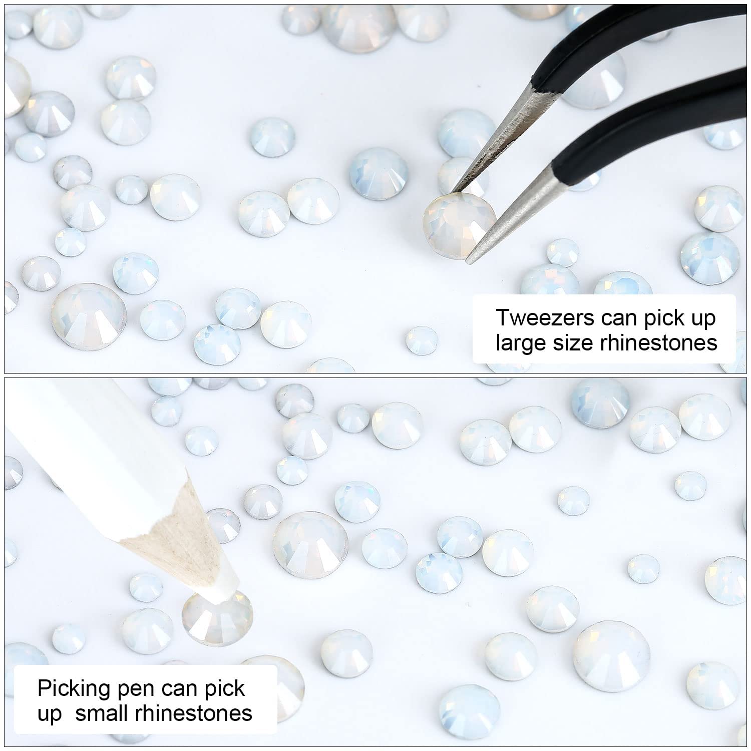 4240Pcs White Opal Flatback Rhinestones 6 Sizes Crystal Diamonds for Nail Art Crafts Clothes Shoes with Tweezers and Picking Pen - Image 4