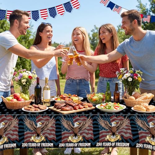 Image of Labeol 3 Pack 250th Anniversary Tablecloth Patriotic 1776-2026 USA Decorations for July 4th Independence Day for Rectangular Table, 108 inch L x 54 inch W