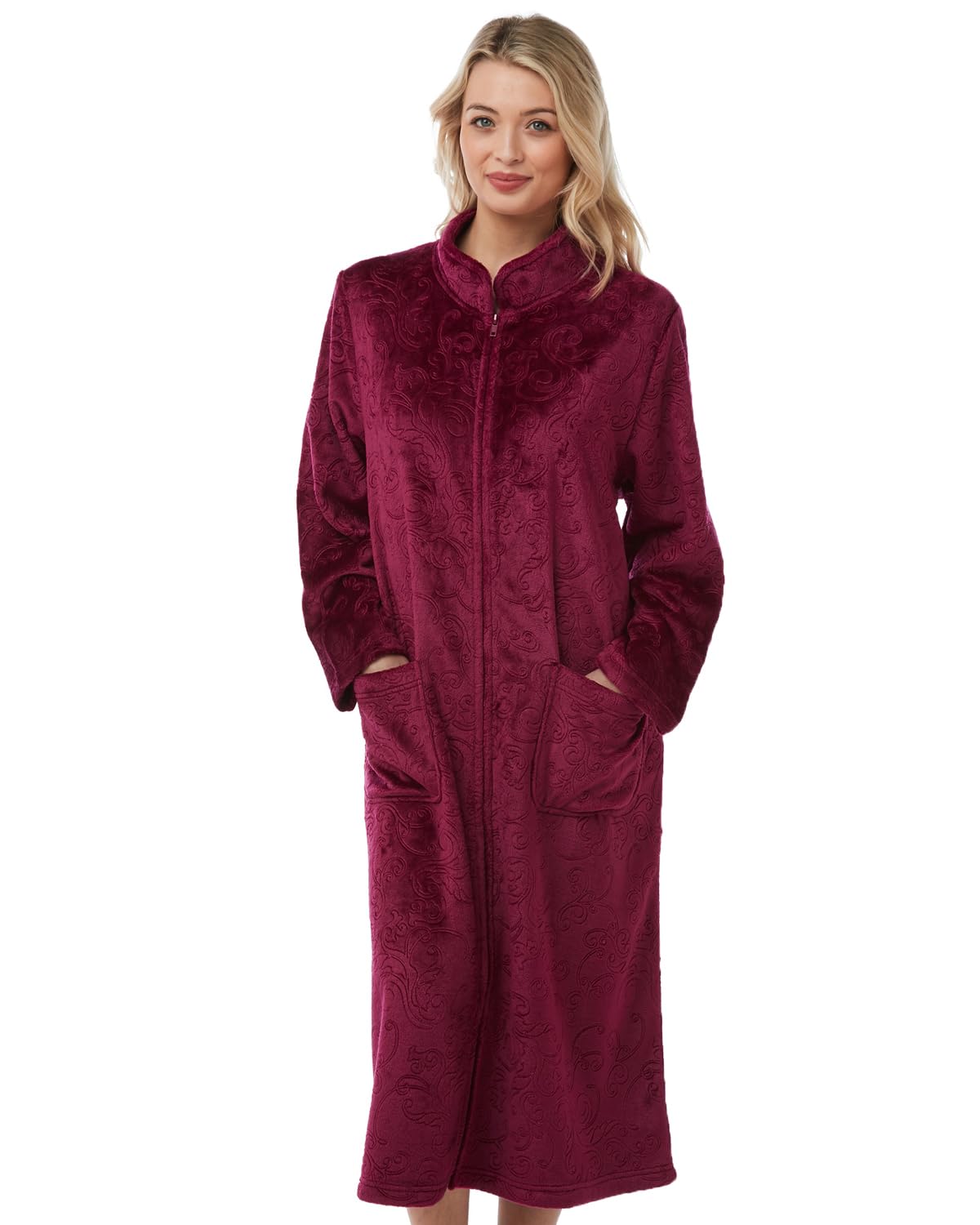 Slumber Hut Ladies Embossed Zip Gown Dark Rose 22-24