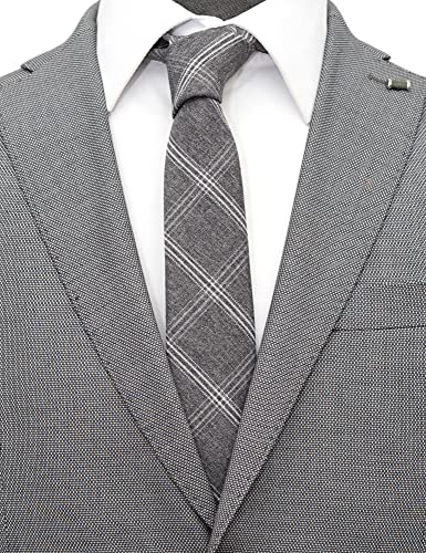 Image of Cotton Skinny Ties for Men, Plaid and Striped Slim Neckties