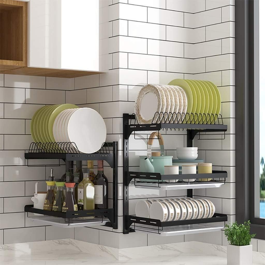 201 Stainless Steel Sink Drain Rack Kitchen Shelves Display Stand Kitchen Supplies Storage Rack Cutlery (Size : 41.226.655.5cm)