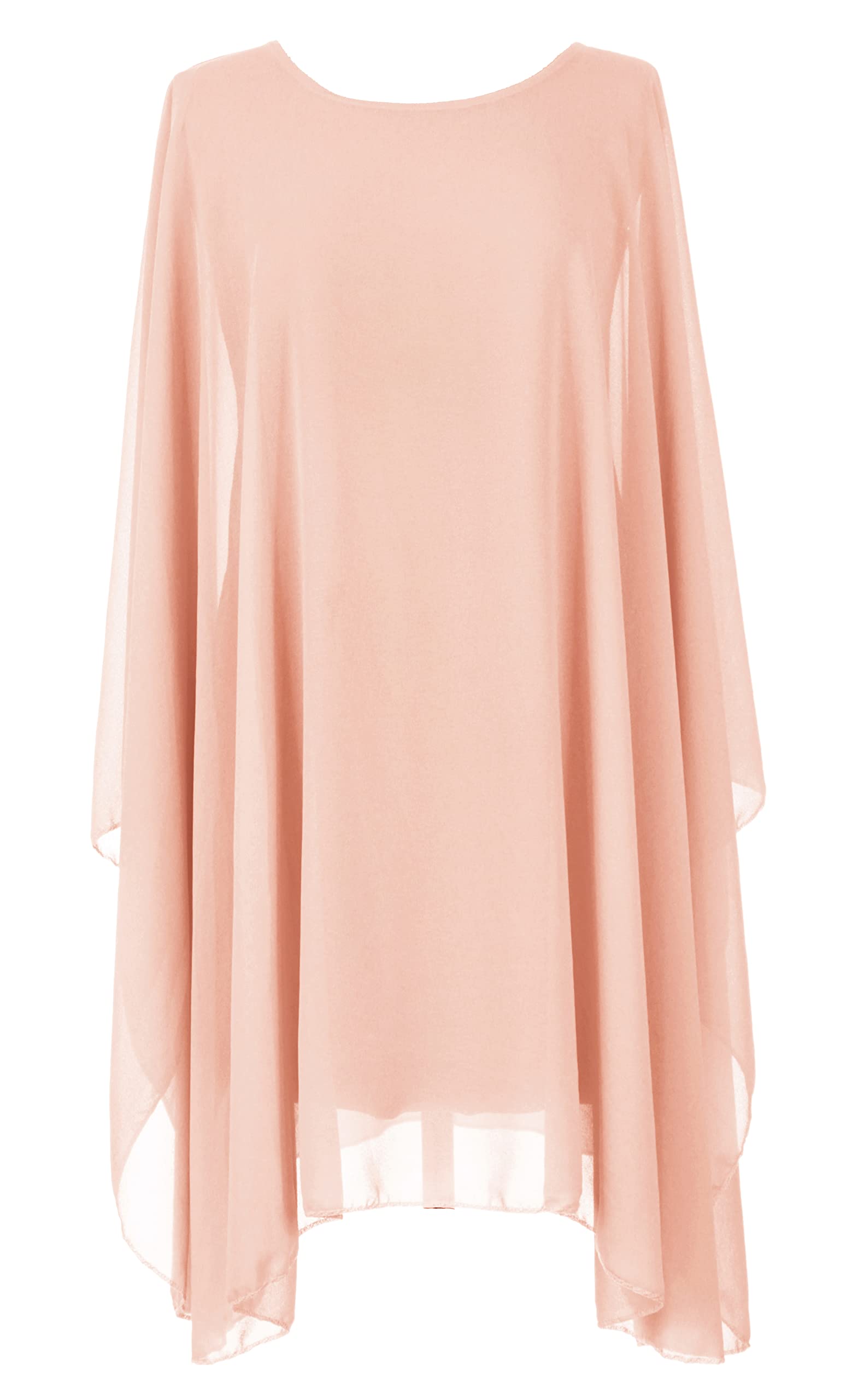 Texture Women's Light Pink Italian Lagenlook Batwing Sleeve Flowy Chiffon Kaftan Tunic Top Blouse Dress One Size Plus Uk 14-22 (, One Size, One_size)