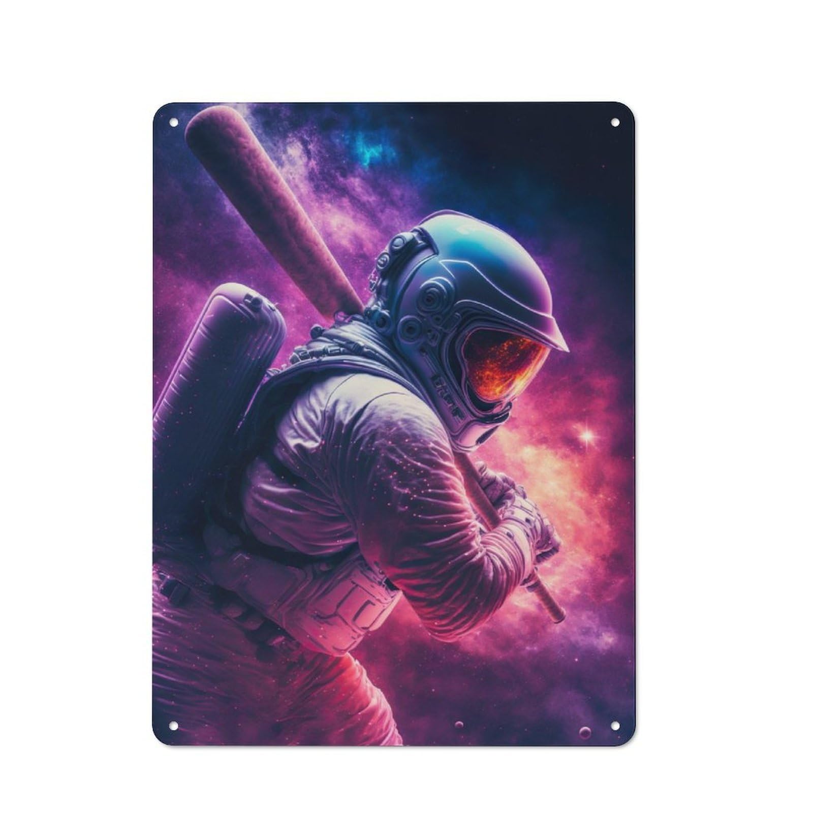 Junmoney Baseball Batter Astronaut Metal Wall Sign 40X30cm Featuring For Home Bar Wall, For Themed Interiors In Home Bars And Entertaining Spaces