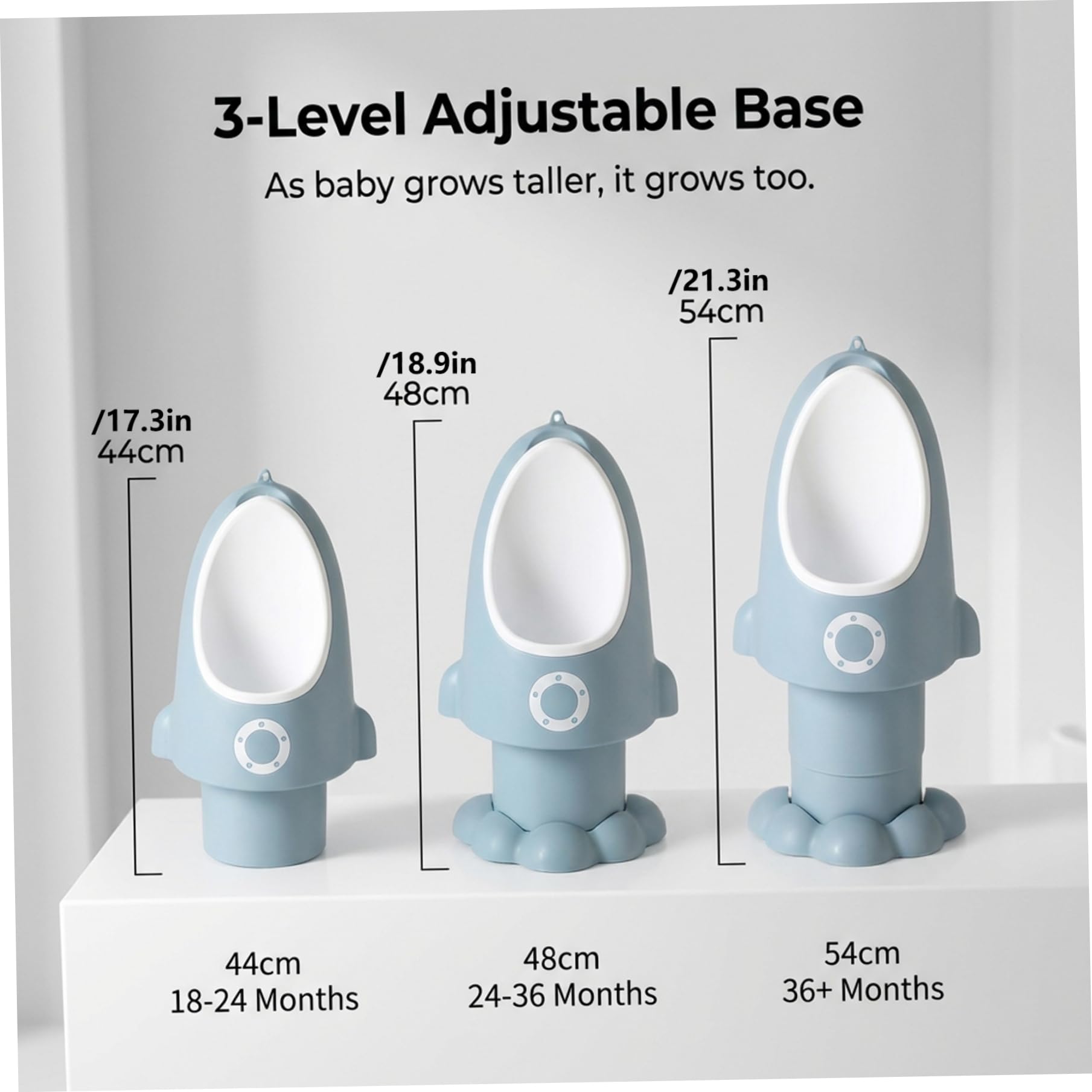 Kleinkind-Urinal, verstellbares, spritzwassergeschütztes Baby-Töpfchen mit lustiger Cartoon-Form zum Aufhängen/Stehen, leicht zu reinigendes Trainings-Töpfchen für Jungen von 1–6 Jahren, Wathet, Baby
