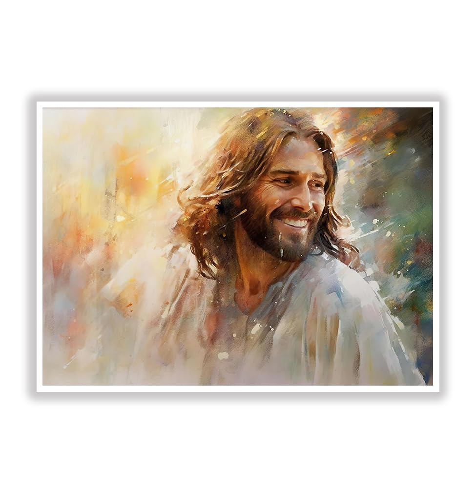 Laughing Christ's Embrace - Jesus Art, Watercolor Canvas Poster & Wall Art, Modern Family Living Room Decor