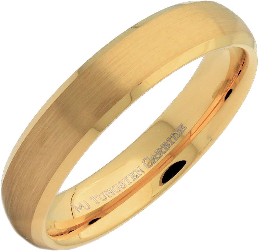 White Tungsten Carbide, Black or Gold Plated Brushed Curved with Polished Edges Wedding Band 5mm Comfort Fit Ring
