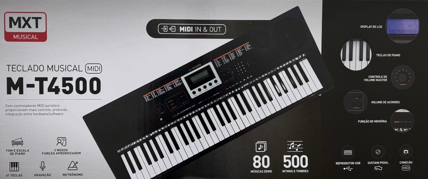 Teclado Musical MXT M-t4500 Com 500 Ritmos 500 Timbres e 61 Teclas