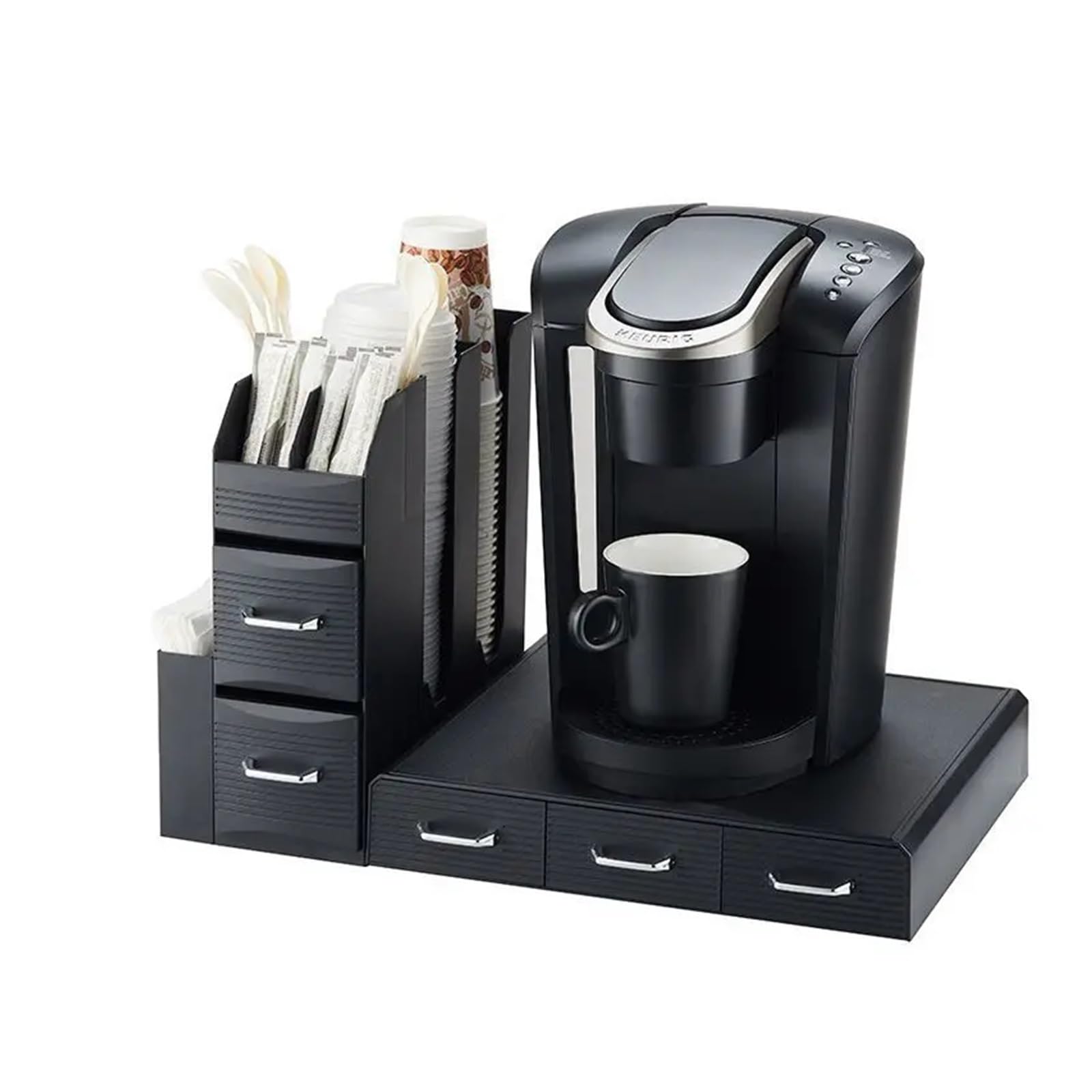 Szuflada do przechowywania kapsułek do kawy, czarny, plastikowy, praktyczny uchwyt na kapsułki z kawą, oszczędzający miejsce pojemnik na kapsułki Nespresso i Dolce Gusto.