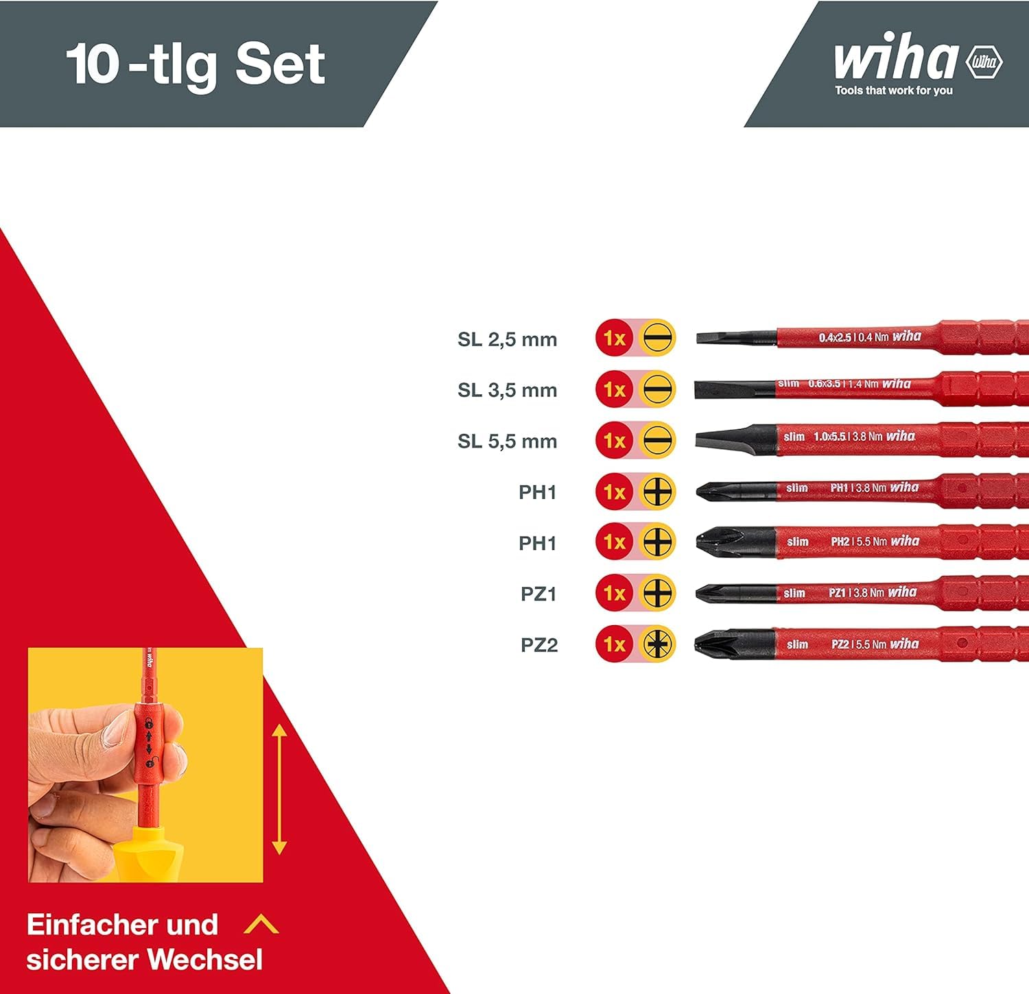 Juego de destornilladores y bits slimVario® 2831 T9 SET 9-tlg slimVario; TASCHE