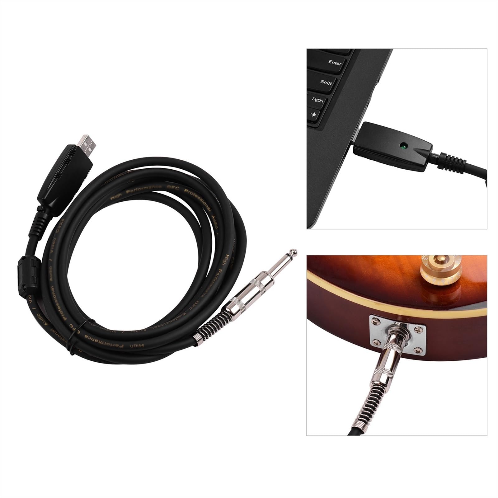 Cavo Audio per Chitarra Cavo Audio per Chitarra USB Interfaccia Maschio USB A Cavo per Chitarra Elettrica Mono da 6,35 Mm 1/4 di Pollice al Collegamento USB del PC