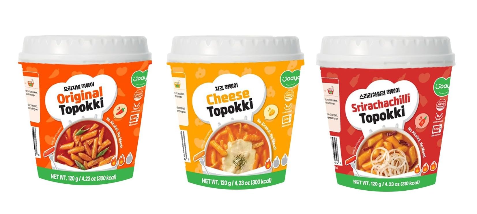 Joayo Original+Cheese+Srirachachili Topokki Rice Cakes with Spicy & Rich Flavorful Savory Sauce 120g, Pack of 3, The Product of Korea (Famous Korean Street Food)-image-16