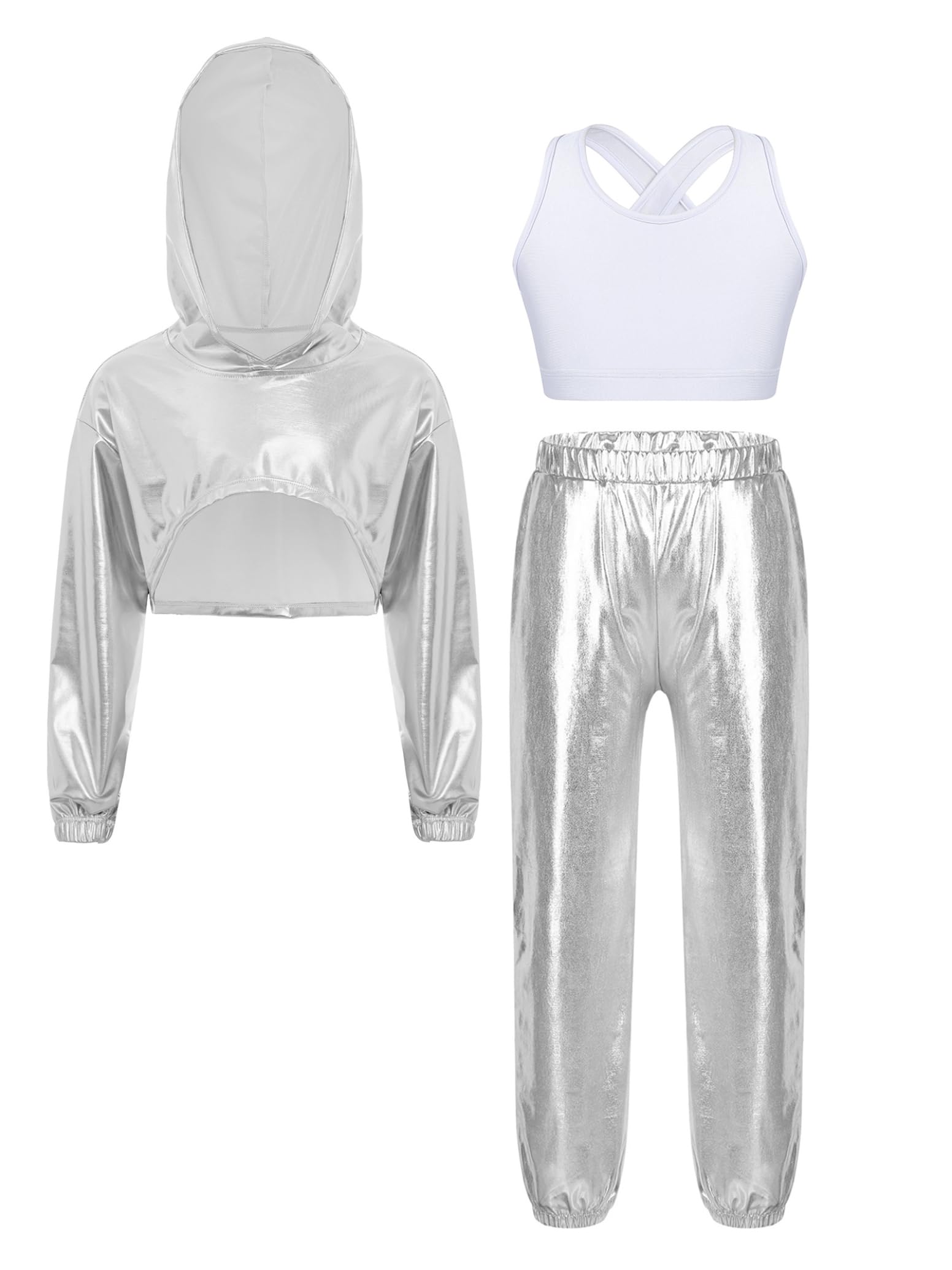 inlzdz Kids Girls bluza z długim rękawem Cropped Hoodie Jacket Modern Hip Hop Jazz Ballet Dance Crop Top And Harem zestaw odzieży do tańca