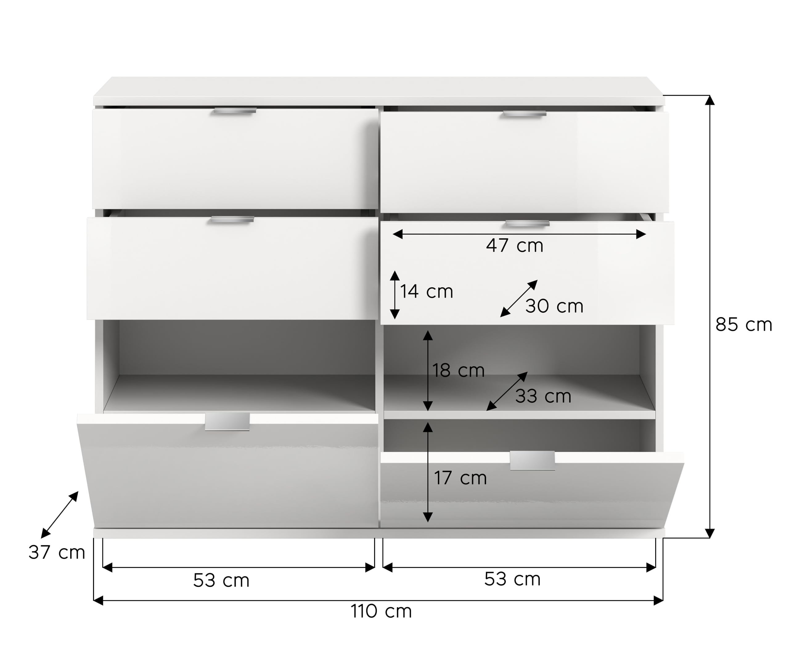 xonox.home Systemmöbel Projekt X Schuhschrank Schuhkommode Schuhregal Garderobenschrank Dielenschrank Flurmöbel Mehrzweckschrank in Front weiß Hochglanz Korpus weiß – Bild 4
