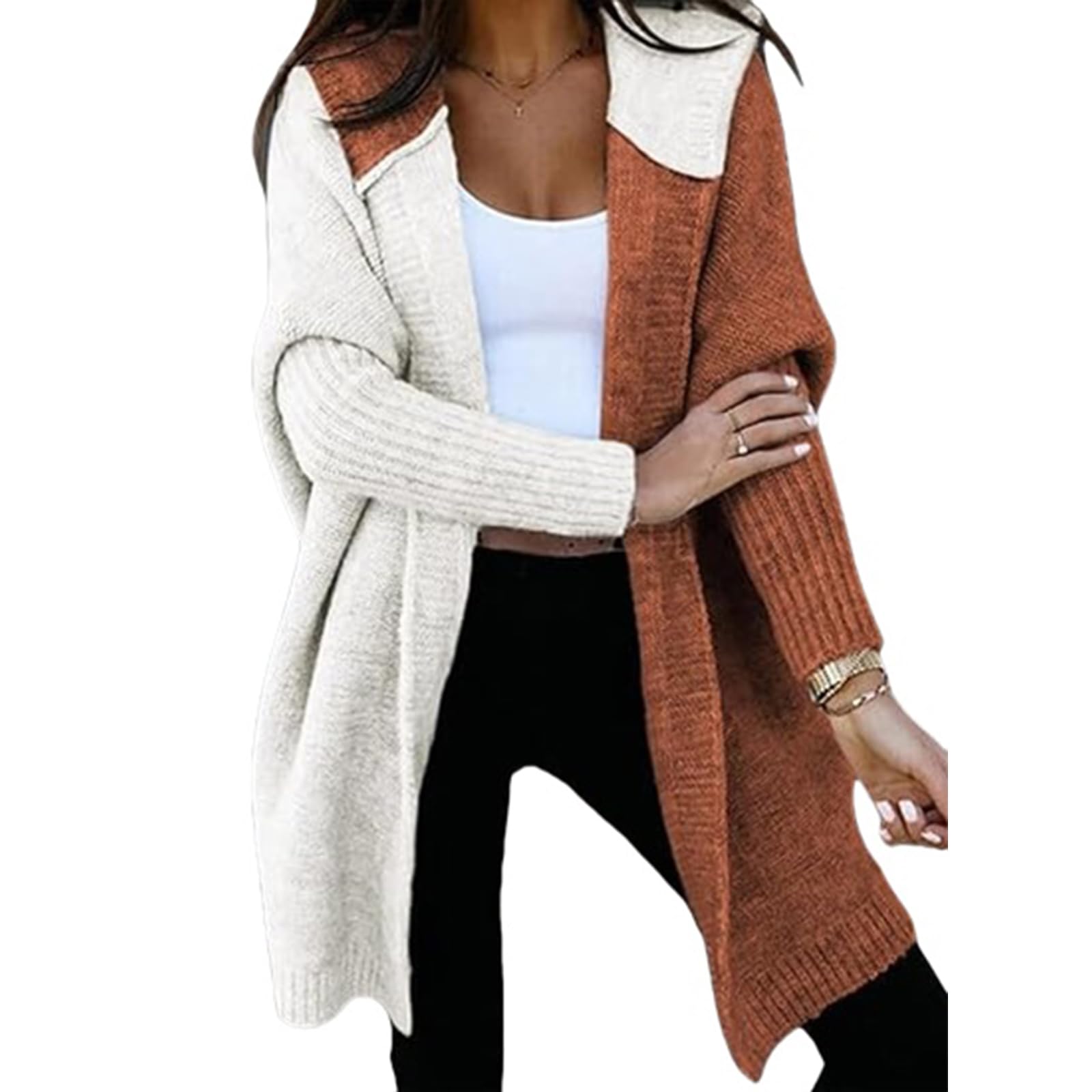 ZWRXW Long Sweater Cardigan Women with Hood Color Block Open Front Hooded Cardigan Sweaters Oversized Long Trendy Warm