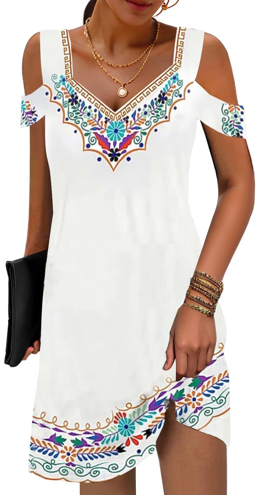 SAUKOLE Womens Sexy Cold Shoulder Dresses Summer Casual Dress Loose Fit Knee Length Dress