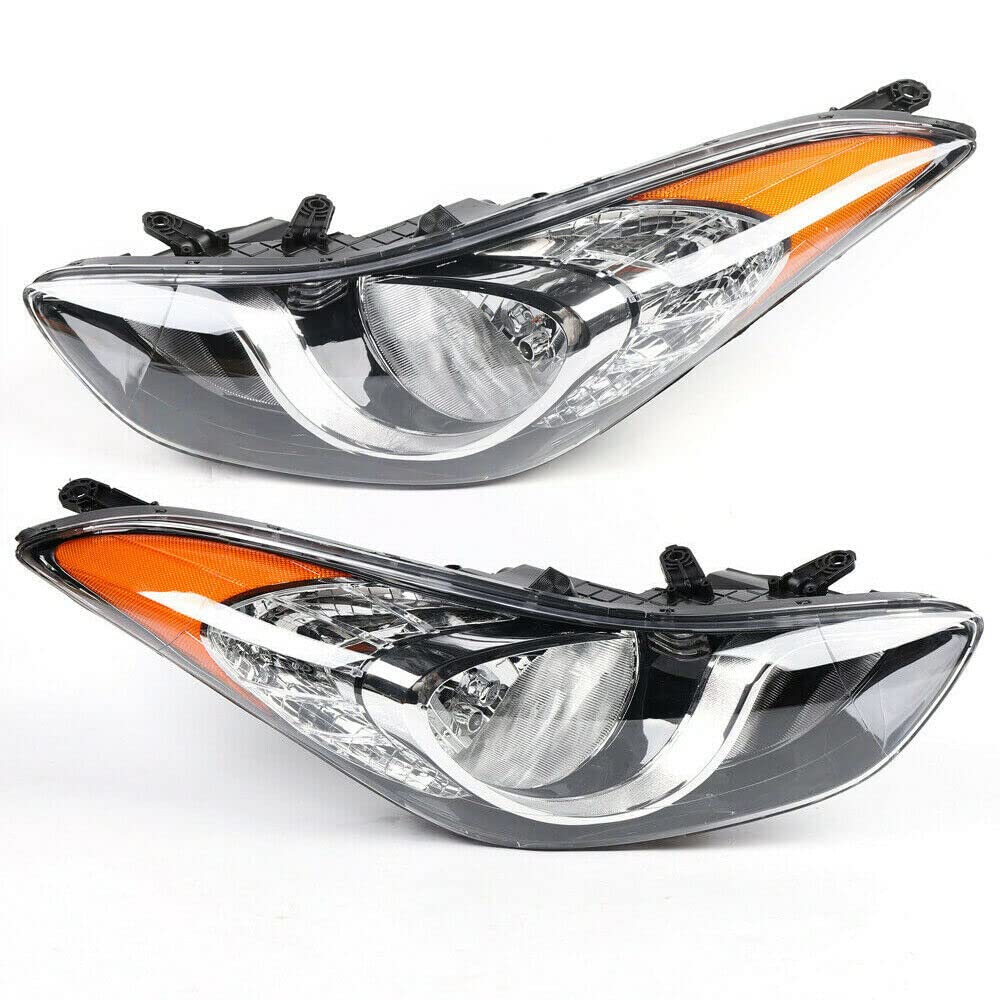 Headlight Set Assembly Fit for Hyundai Elantra 2011 2012 2013, Headlamp Replacement 92101-3Y000 HY2502161 92102-3Y000 HY2503161 Driver & Passenger Side (Left+Right)