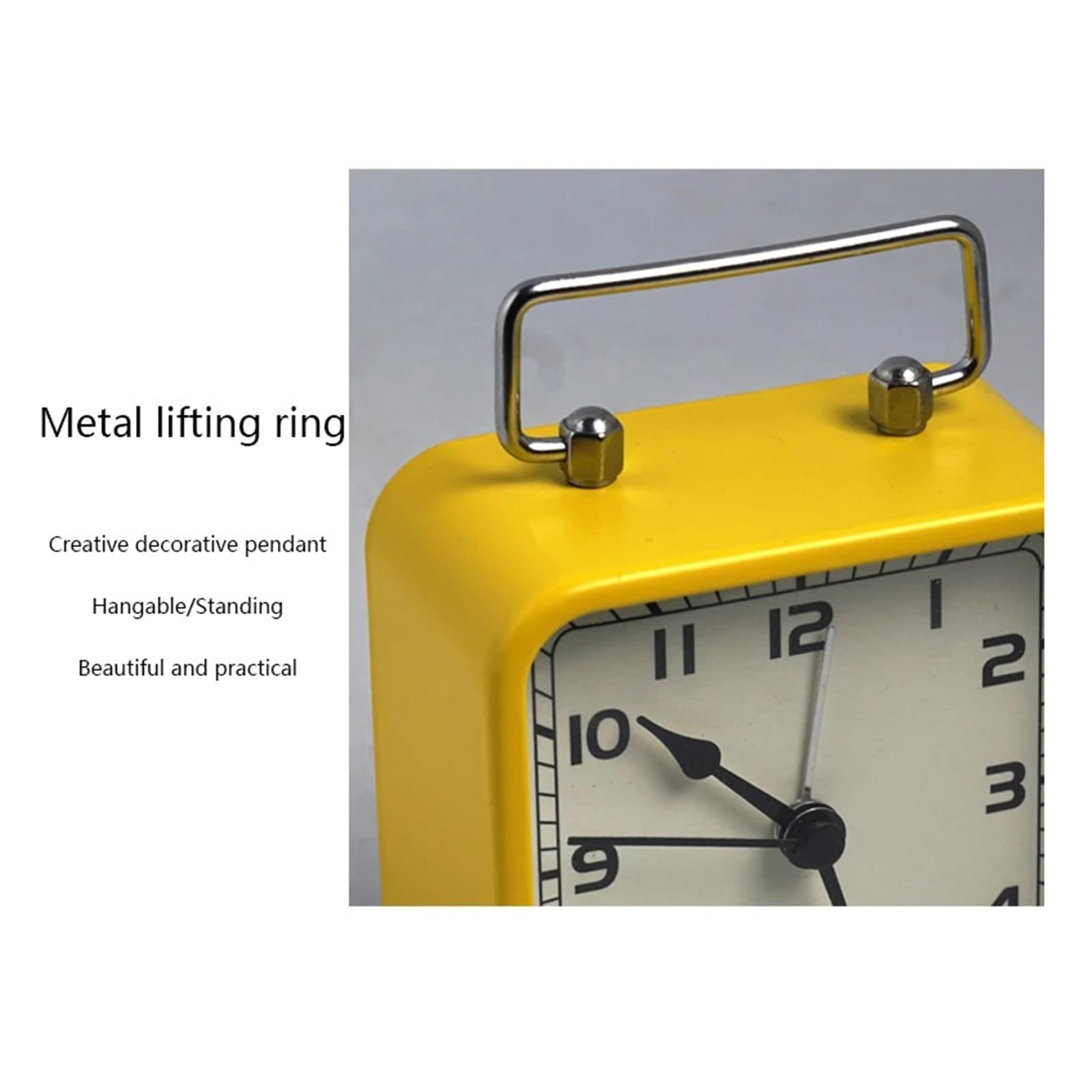Despertador, Reloj de escritorio pequeño metal cuadrado, silencioso(Yellow)