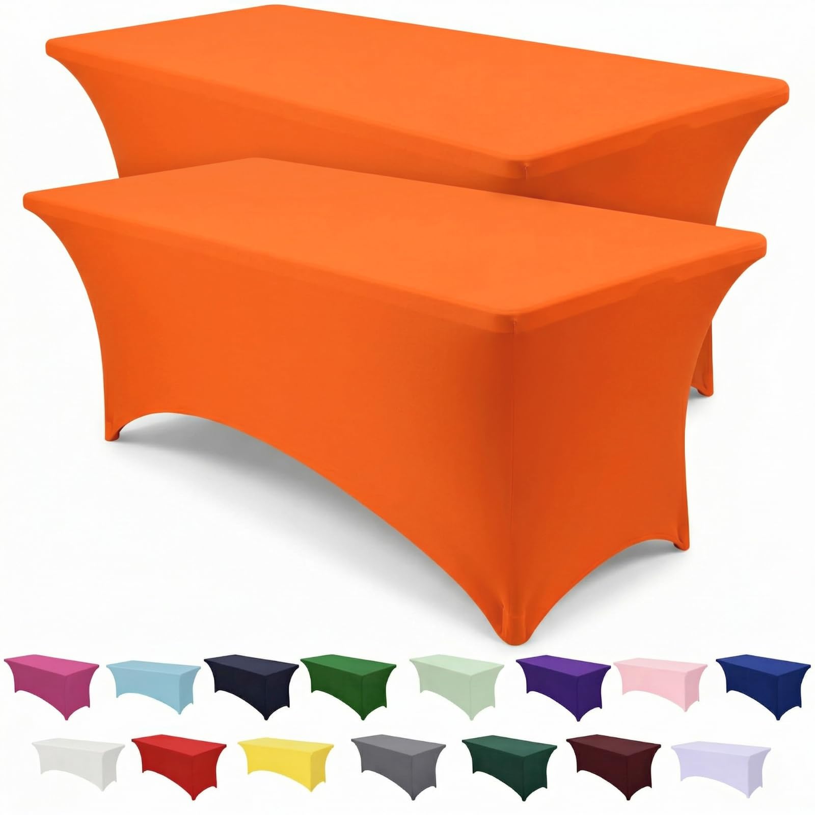SEPARO 2 Pack 4 Ft Orange Table Cover Fitted Rectangular Tablecloth | Stretchable Fabric Table Cloth 4 ft Wrinkle-Free for Party Tradeshows Banquet Weddings Cocktail