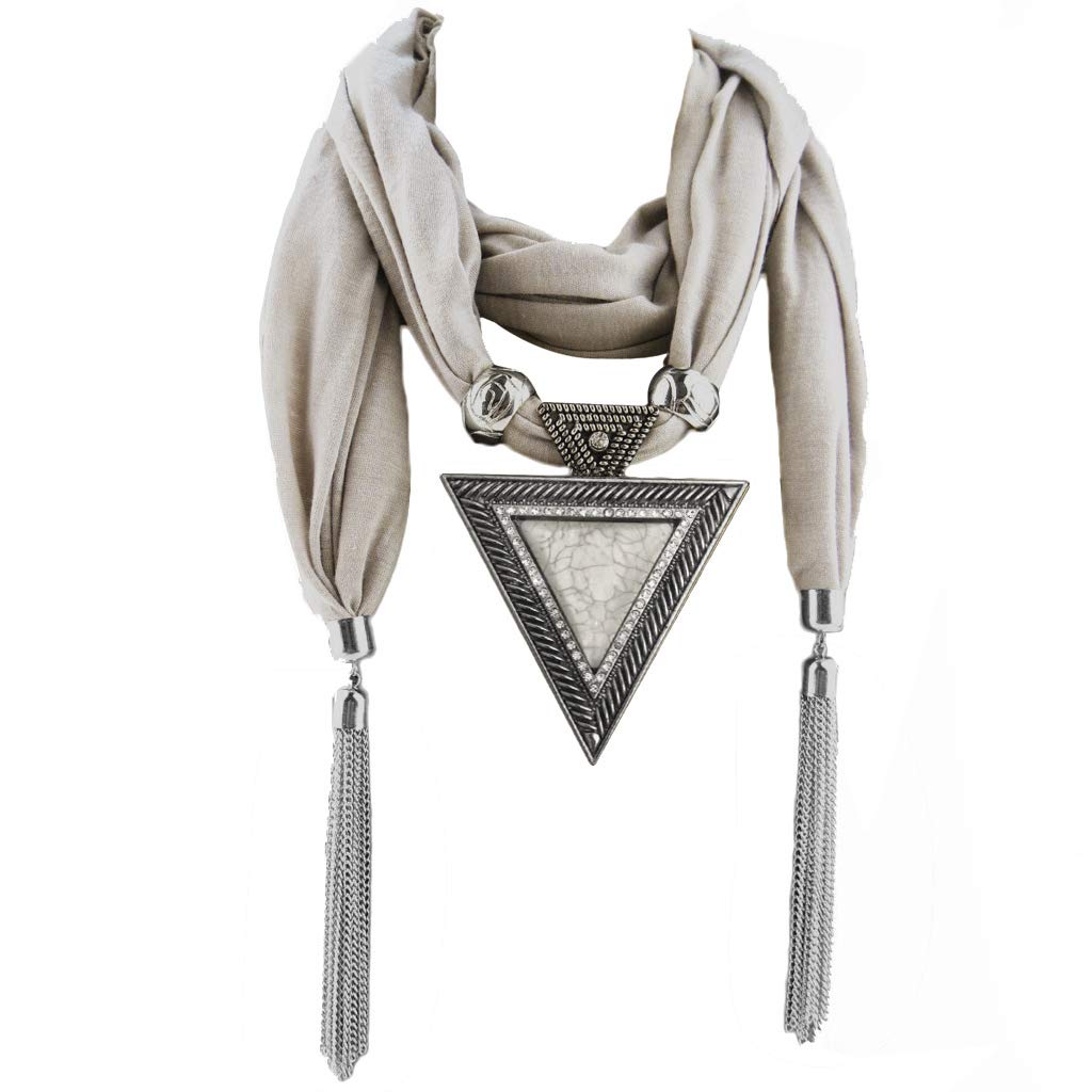 WOWOWO Damen Schal Halskette - Böhmischer Ethno Schmuck Mit Quasten Anhänger