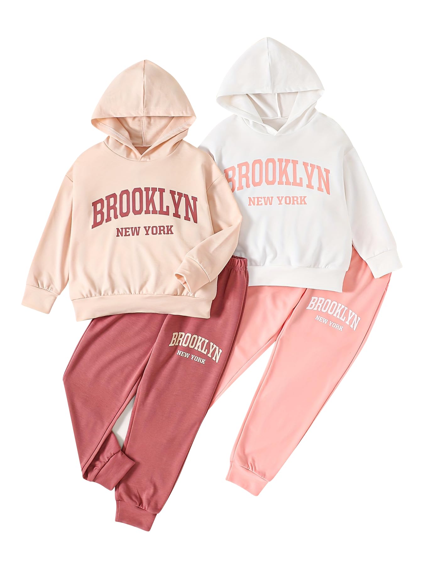 Girls Activewear Set 4Pcs Hooded Sweatshirt and Sweatpants 3-14Y