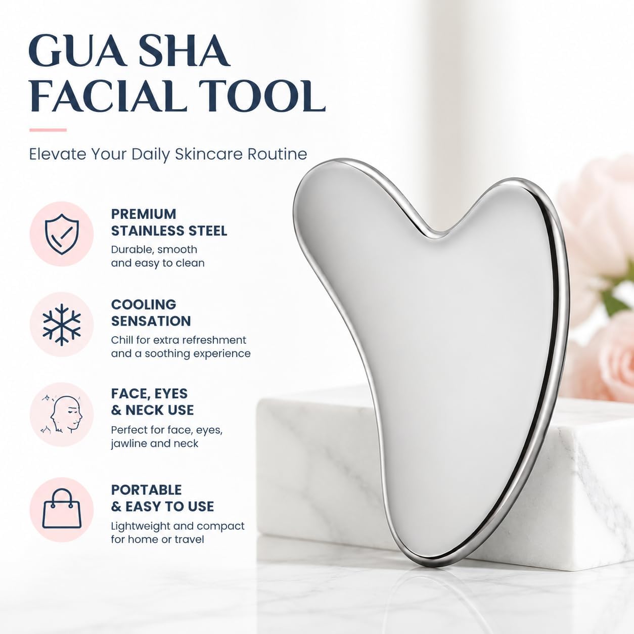 Gua Sha Facial Tool for Face, Eyes & Neck, Stainless Steel Cooling Massage Tool