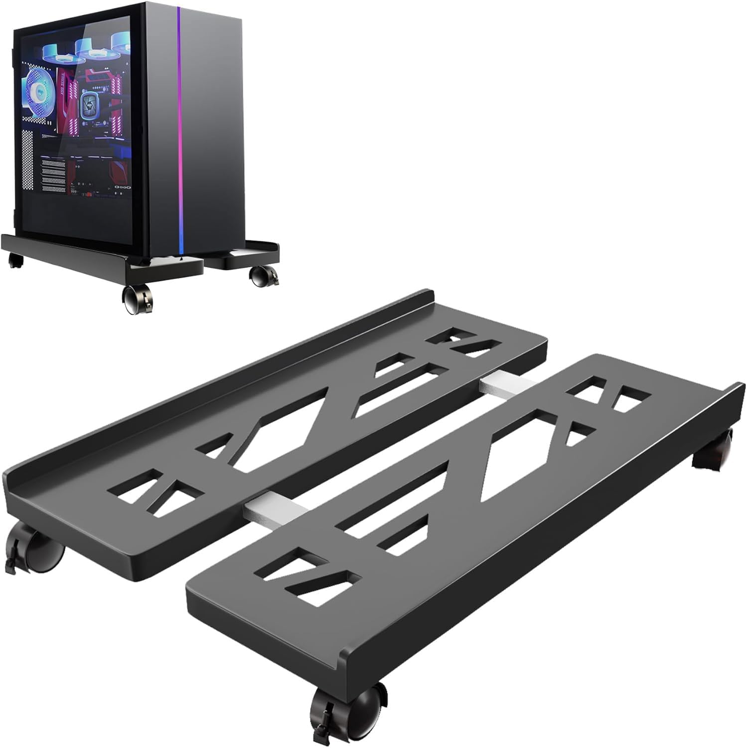 Mujiluxe Support D'Ordinateur Universel Avec 4 Roues - Chariot CPU Réglable Noir - Protection Et Mobilité
