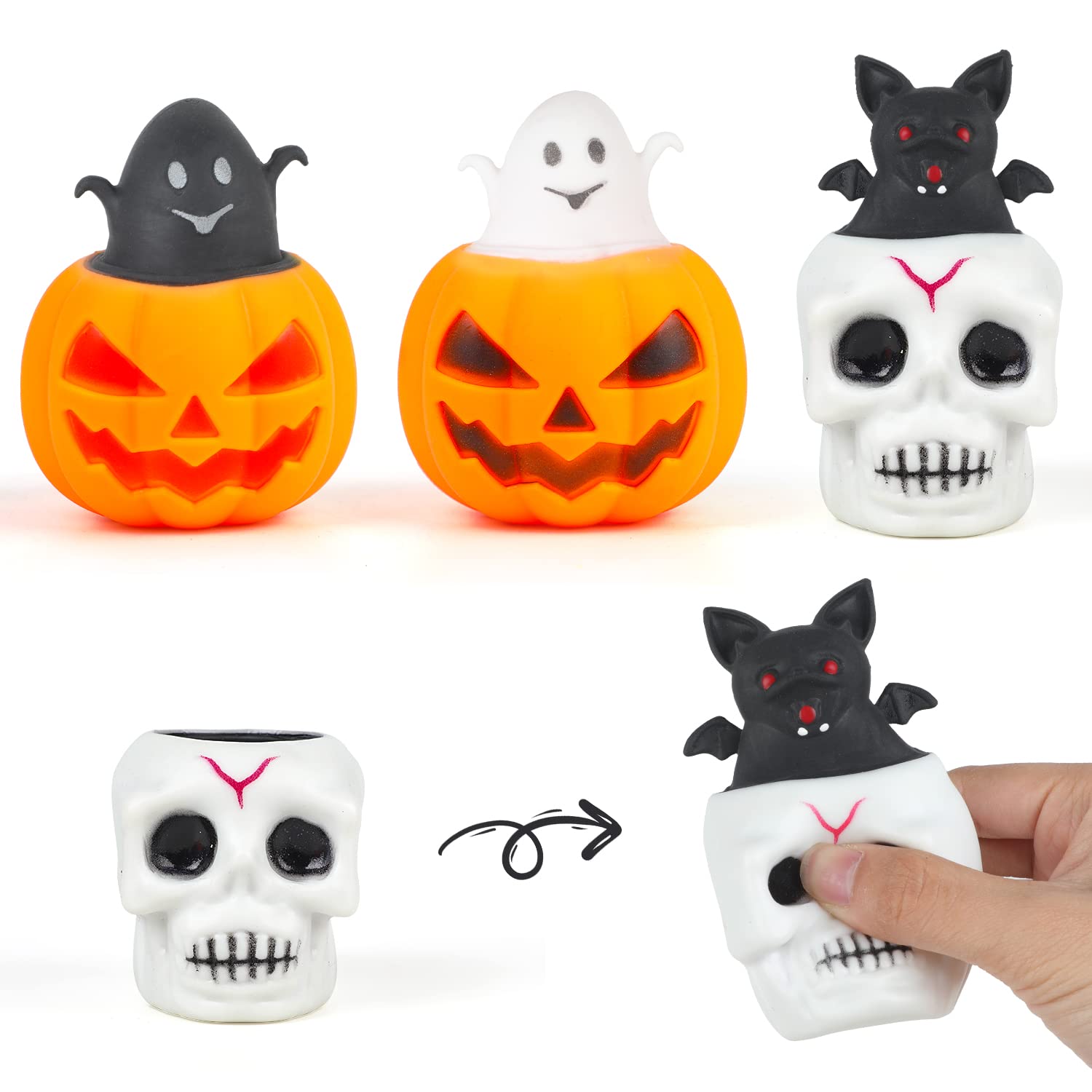 VEYLIN Halloween Toys,3 Pieces Halloween Pumpkin Skull Stress Ball for Halloween Goody Bags Party Favors Treat Gifts