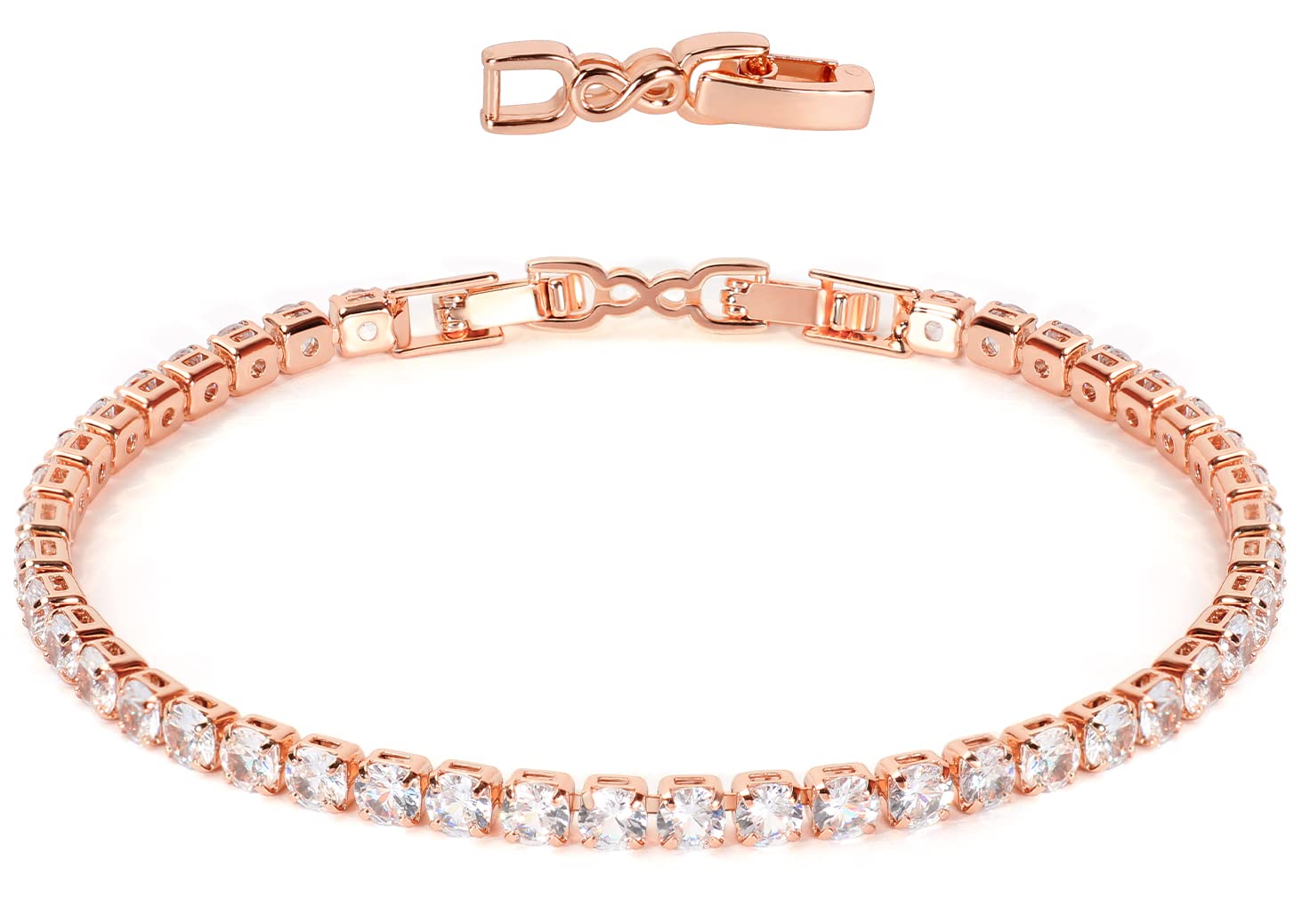OSTAN4MM Pulsera circón Brazalete de tenis Mujer oro rosa plata 17 18 19cm Ajustable con caja