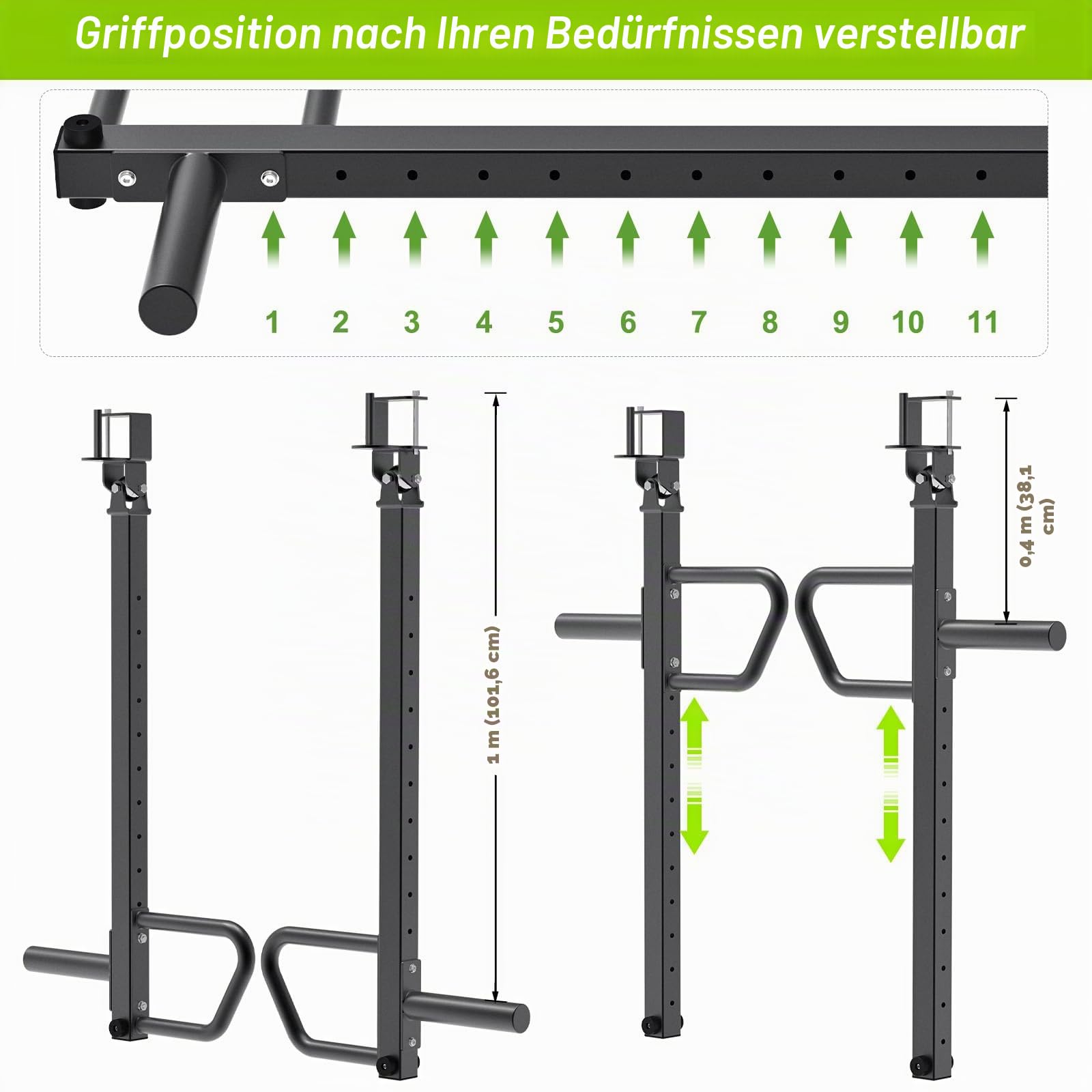 SELEWARE Multi Grip Dip-Stangenaufsatz für 3 x 3 Zoll mit 5/8 Zoll Loch Power Rack, breite und schmale Griffe Squat Rack-Aufsatz für Krafttraining, 500 lbs Kapazität