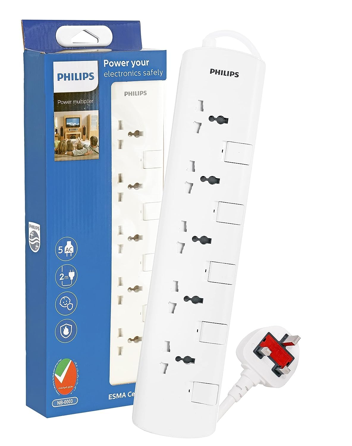 PHILIPS 5 WAY EXTENSION SOCKET WITH INDIVIDUAL SWITCH
