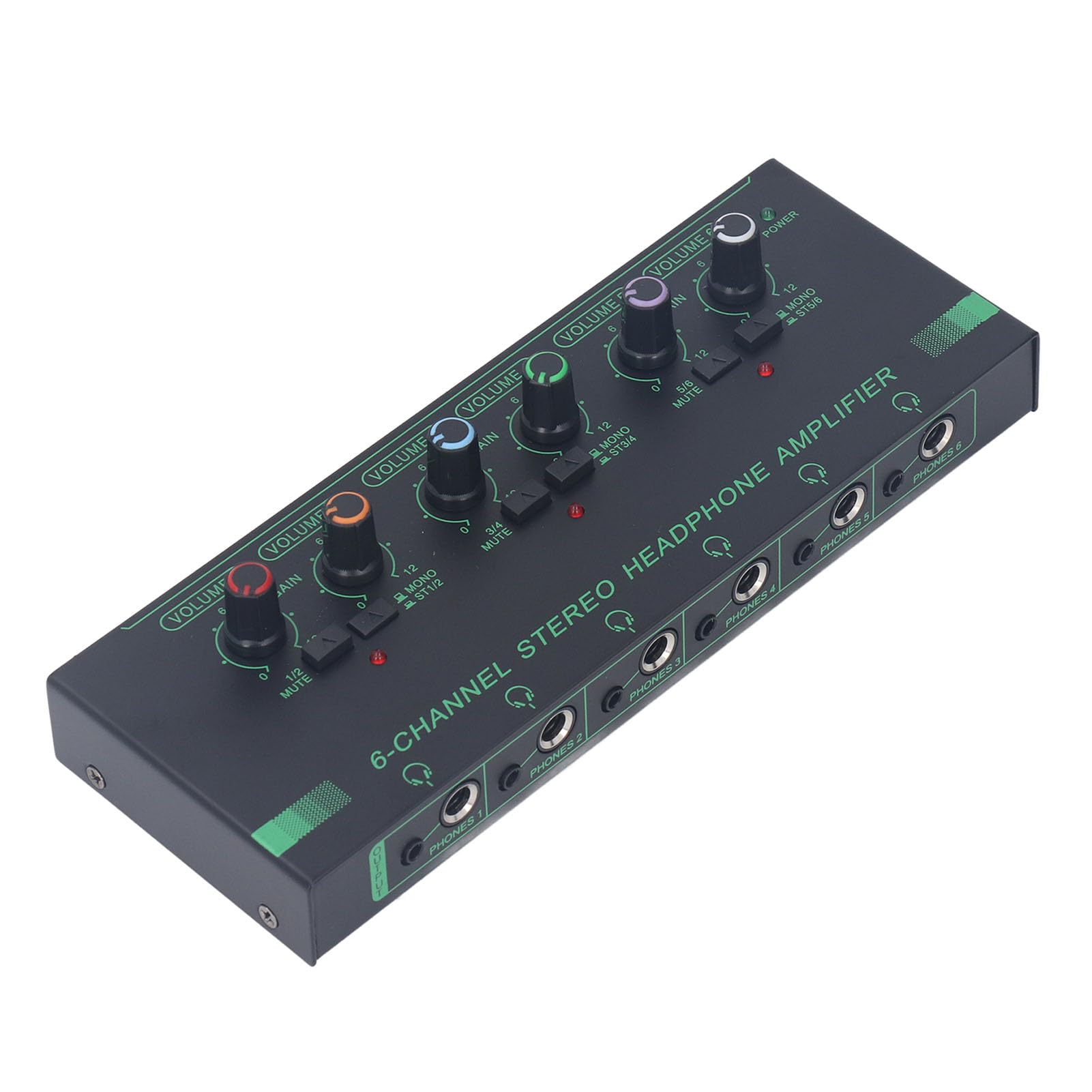 Headphone Amplifier, Aluminium Alloy Wide Application 20dB Gain Effect Stereo Headphone Amplifier 12 Output Jacks for Recording Studios