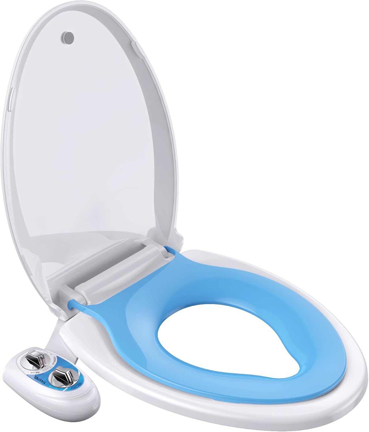 YASFEL Bidet Attachment for Blue Bidet and Elongated White Toilet Seat with Built in Potty Training Seat