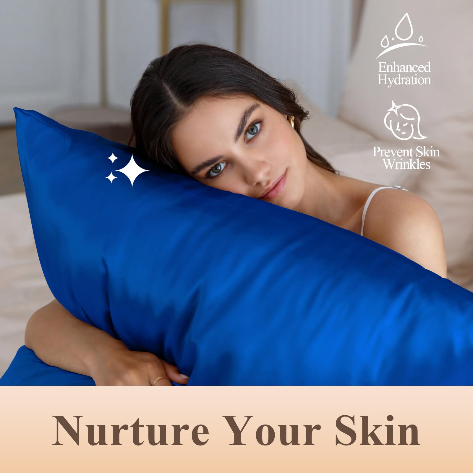 Satin Silk Pillowcase - Navy Blue, 20x54 Inches, Cooling Hair & Skin Pillow Cover - View #3