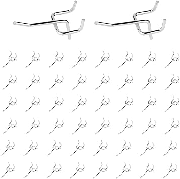50Pcs 2"/5CM Pegboard Hooks Assortment Set, Metal Peg Board Hooks with 2.5mm Hole Pitch 4mm Wire Diameter Slatwall Hanging Hook for Garage Organization Wall Hanging Silver