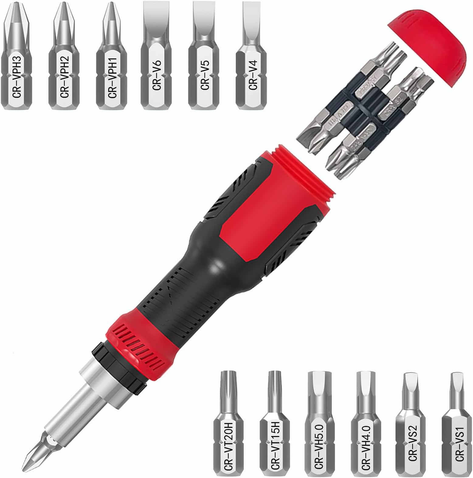 – Multi-bit Screwdriver, 13-in-1 Screw Driver Adjustable Mini Screwdriver Set Multitool All in One with Torx Security, Phillips, Hex, Flat Head, Square and 1/4 Nut Driver (Red)
