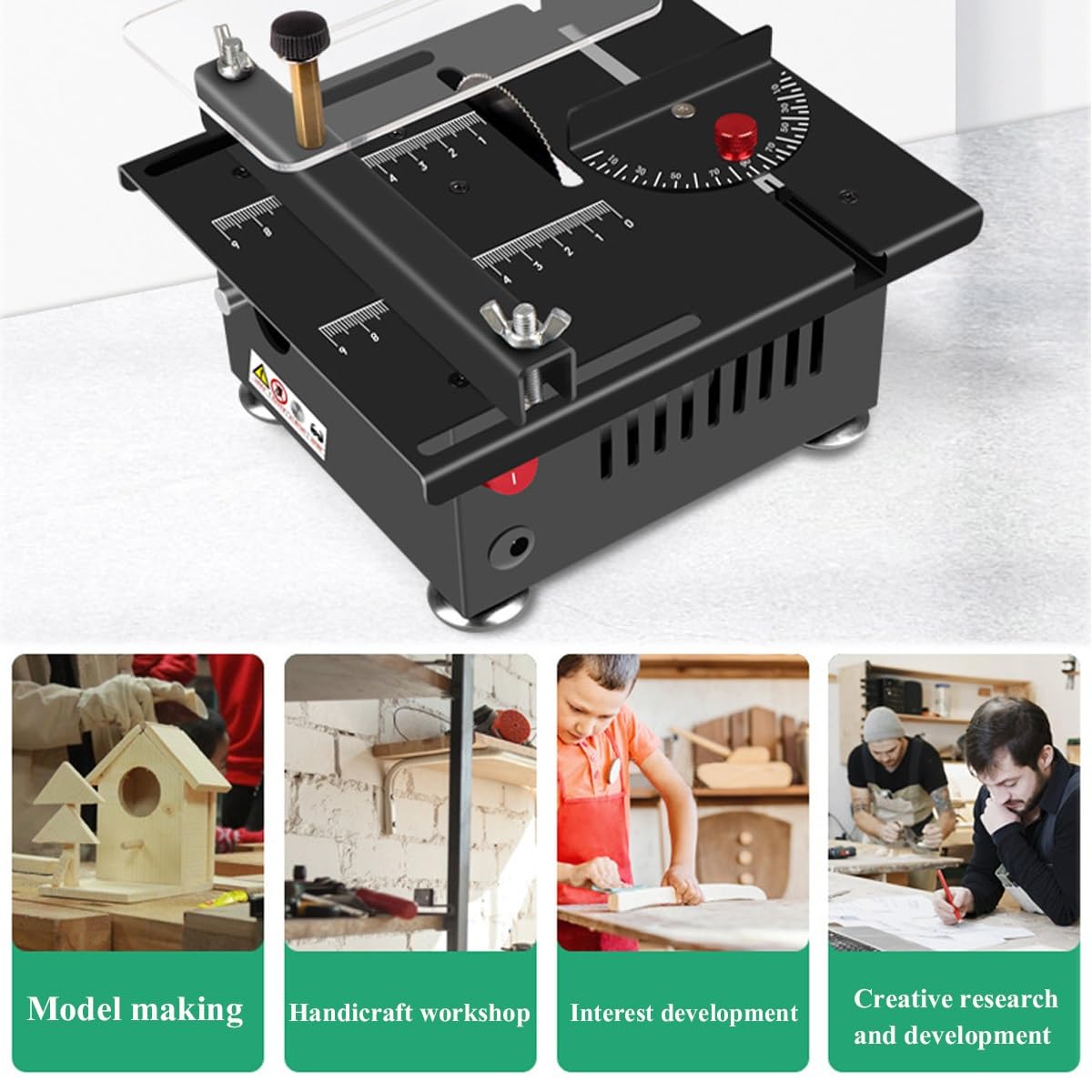 Mini wielofunkcyjna piła stołowa, mini piła stołowa 100 W, elektryczna przecinarka stołowa, przenośna, podnoszona mini piła stołowa, 1/2" regulowana głębokość cięcia, podnoszona piła stołowa do drewna