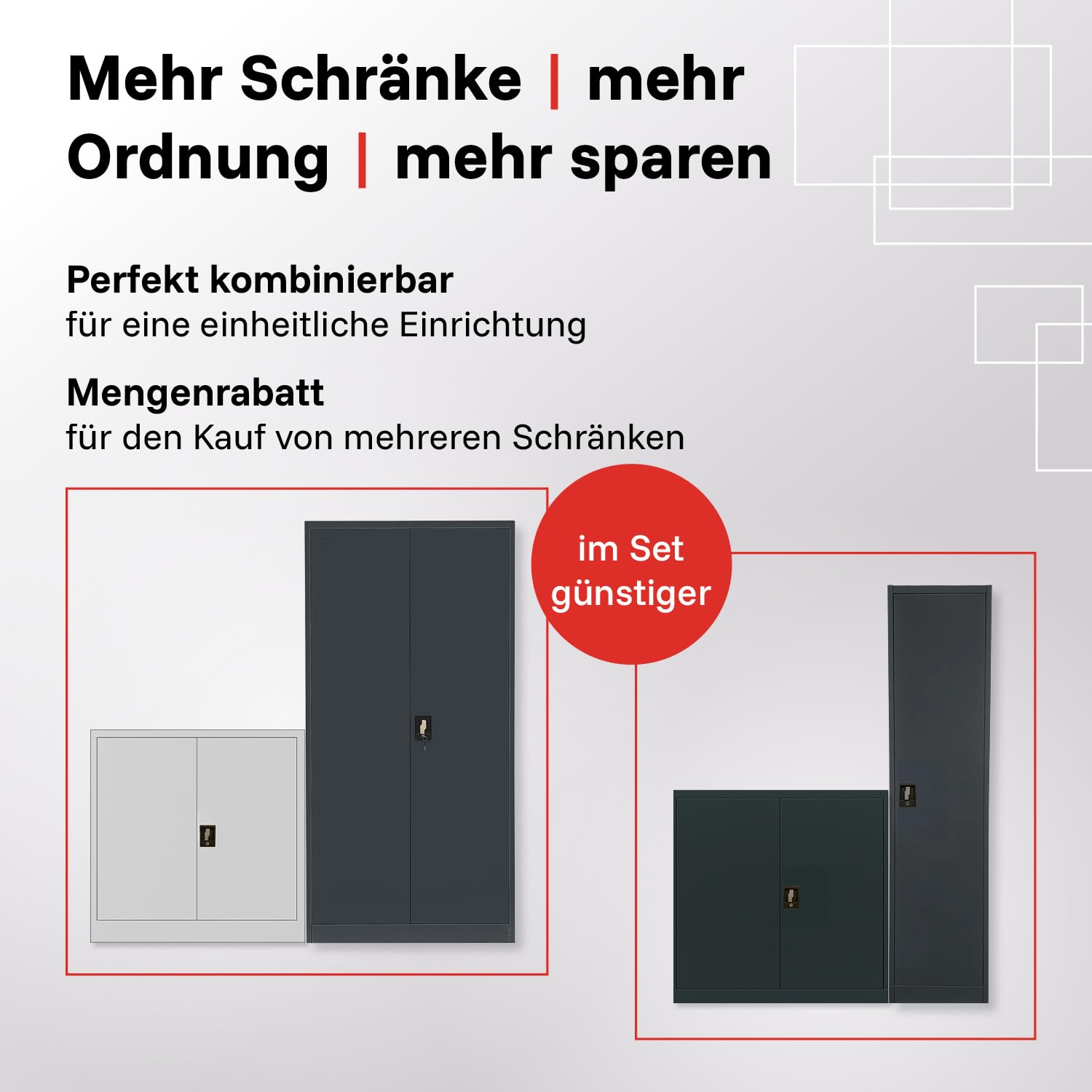 LagerZwei Mehrzweckschrank 90x90x40cm I Metallschrank inkl. Fachboden I Aktenschrank abschließbar, als Werkstattschrank, Büroschrank & Kellerschrank I Stahlschrank robust I Allzweckschrank anthrazit