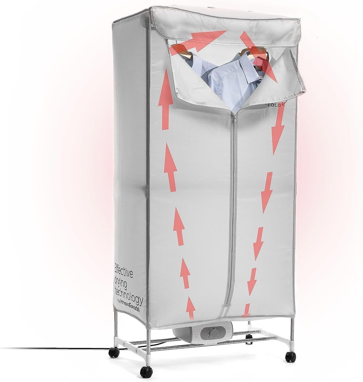 CELLUSTOP - Secador eléctrico portátil - Secador de aire caliente - Armario calefactor de doble altura 15 kg - Esterilización antibacteriana - Temporizador - 1200 W - Gris